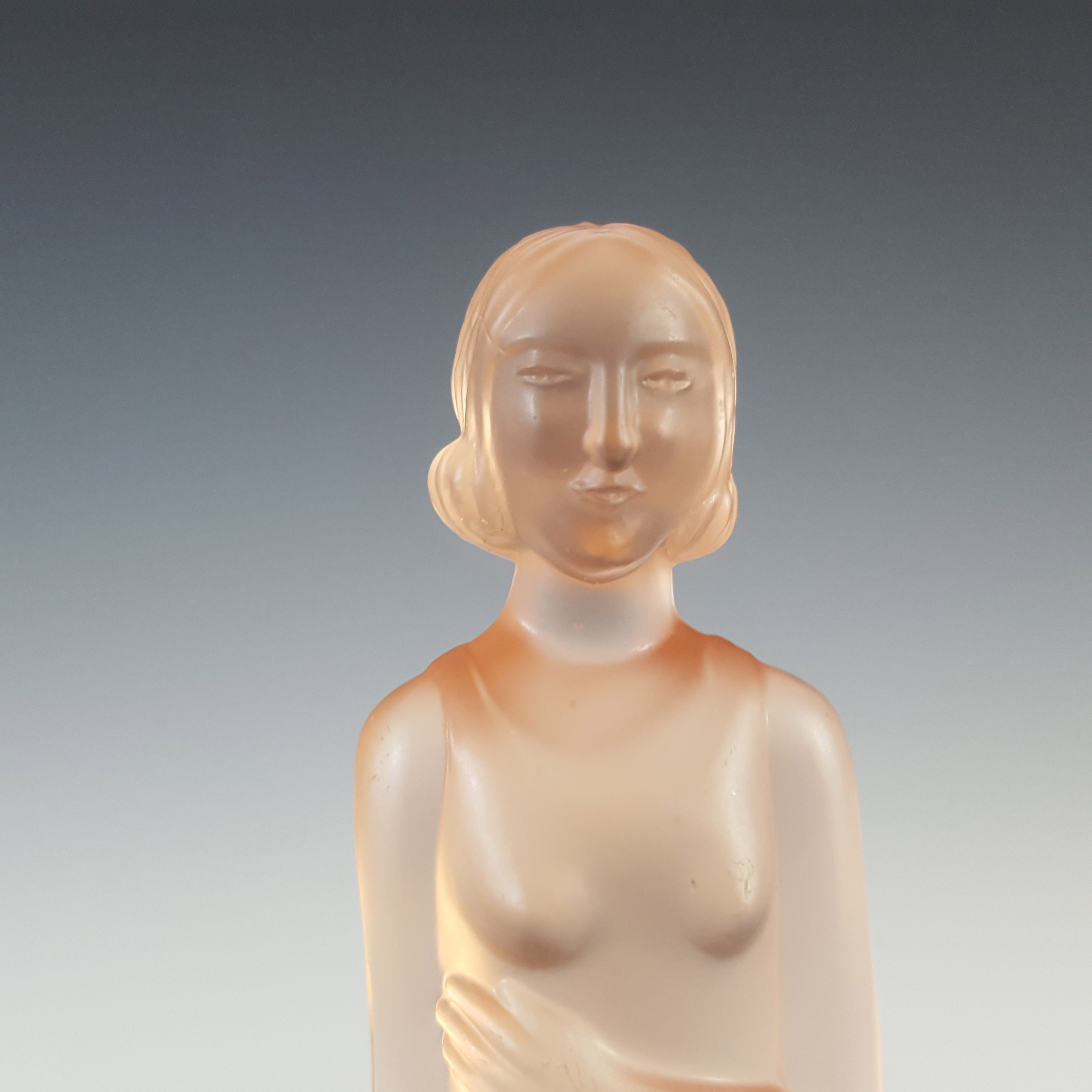 Müller & Co Art Deco Frosted Pink Glass Nude Lady Figurine - Click Image to Close