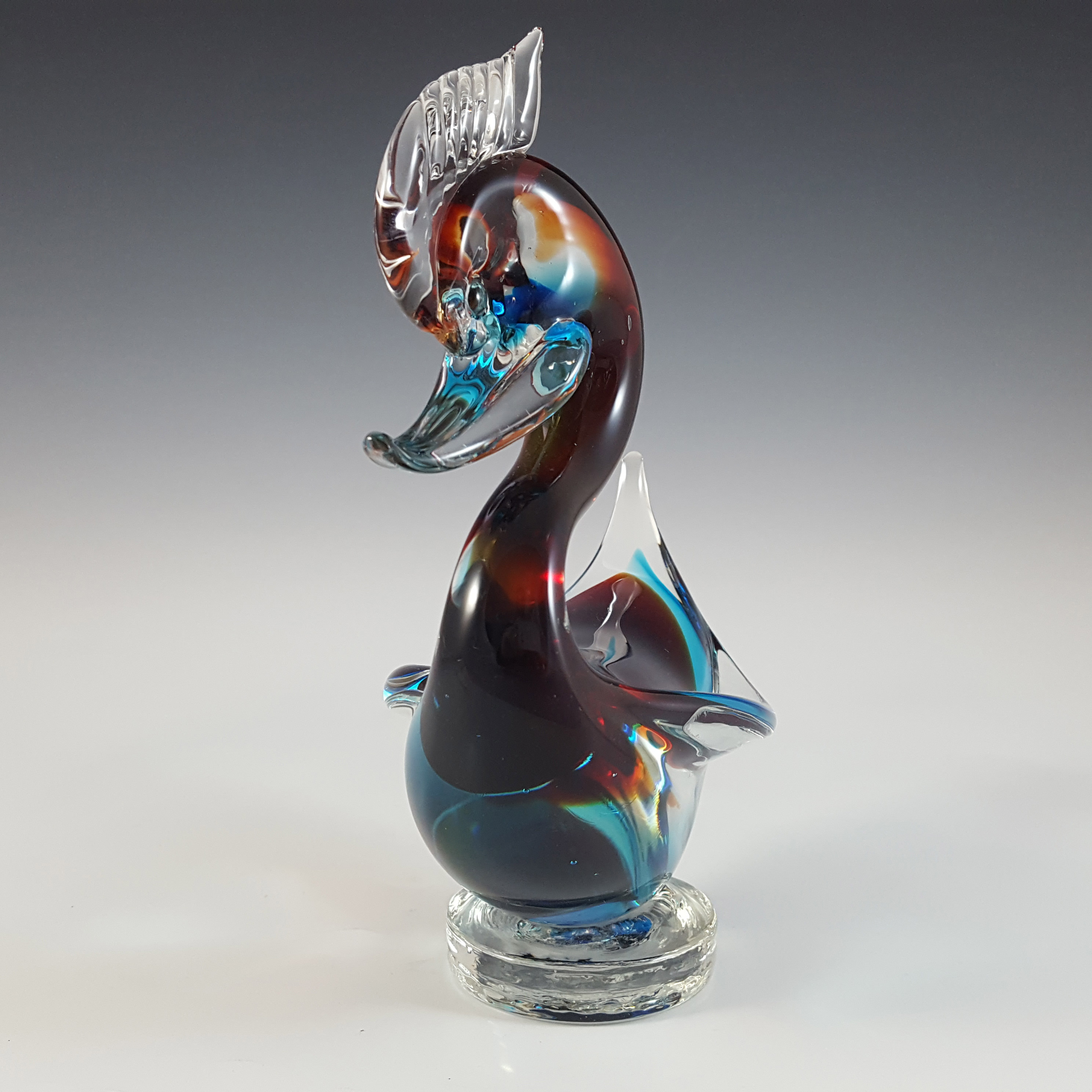 (image for) Murano Vintage Red & Blue Venetian Glass Swan Figurine - Click Image to Close