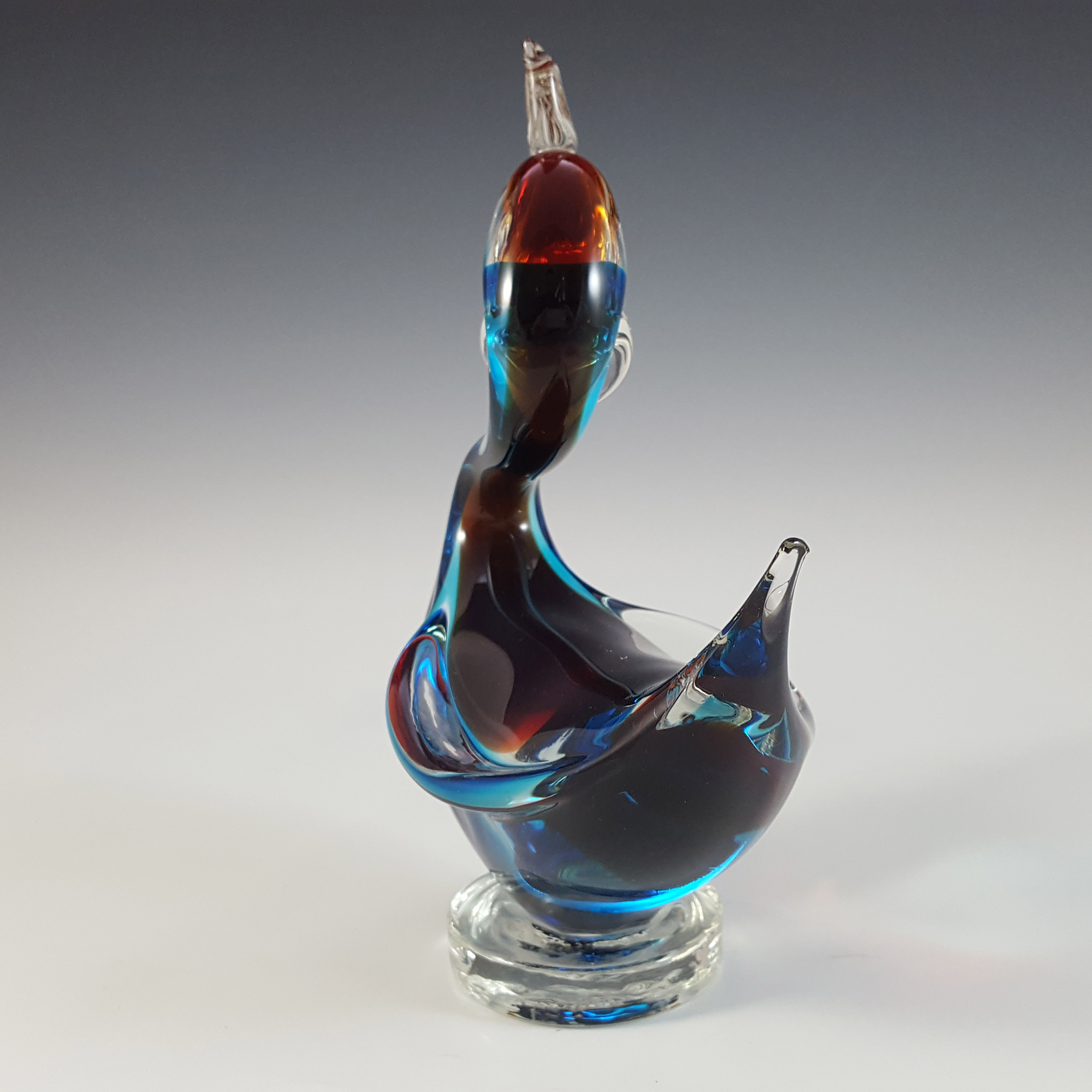 (image for) Murano Vintage Red & Blue Venetian Glass Swan Figurine - Click Image to Close