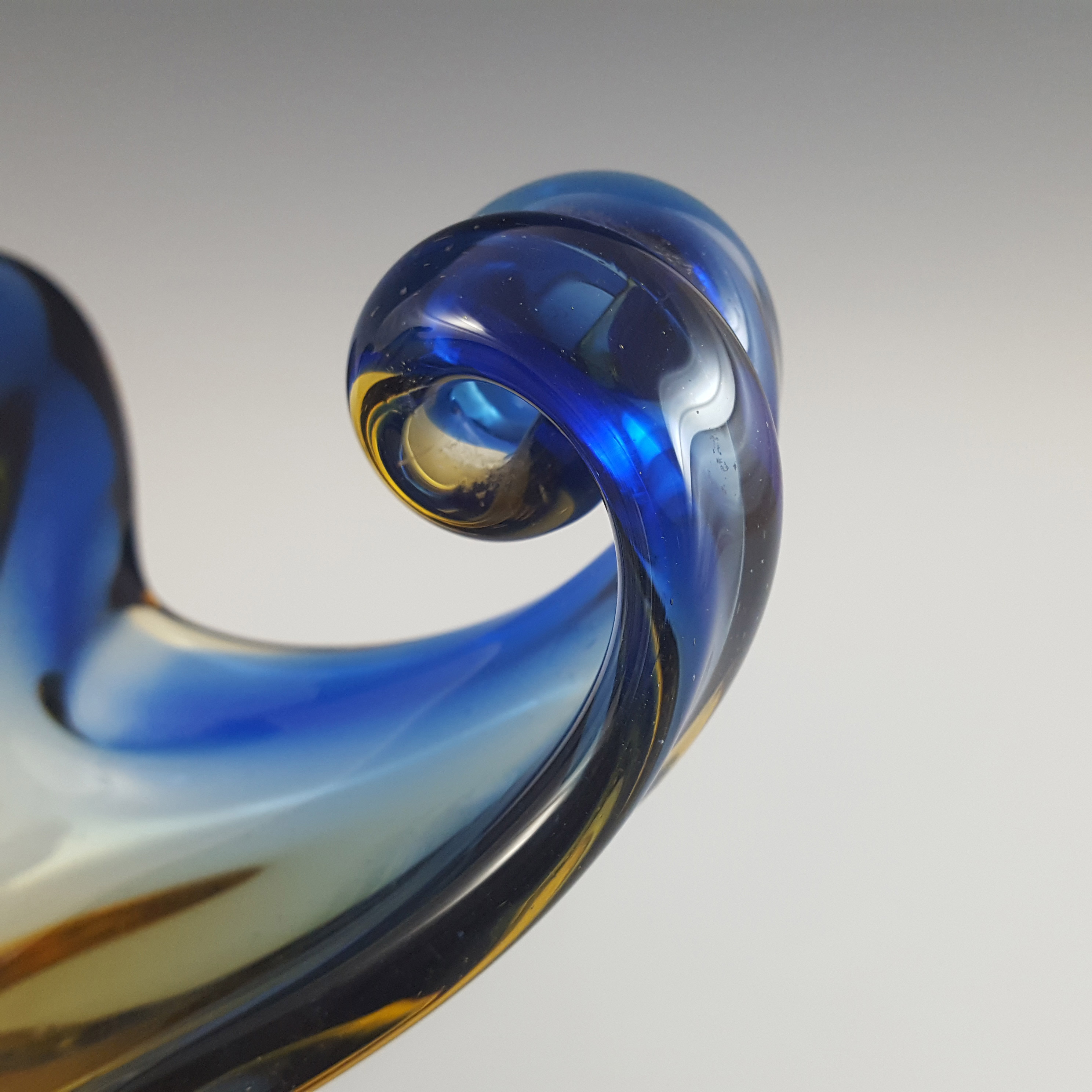 Cristallo Venezia CCC Murano Blue & Amber Sommerso Glass Bowl - Click Image to Close