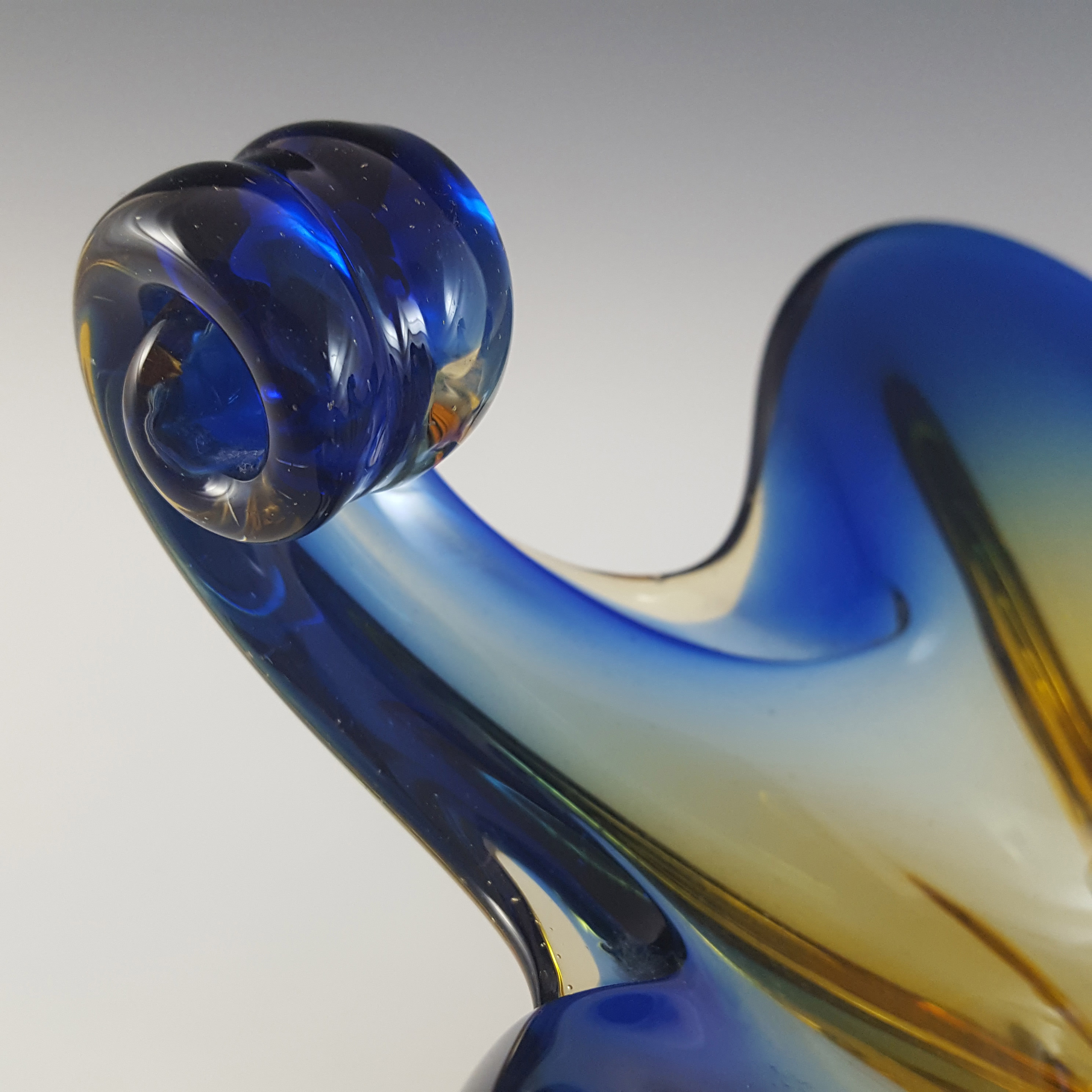 Cristallo Venezia CCC Murano Blue & Amber Sommerso Glass Bowl - Click Image to Close