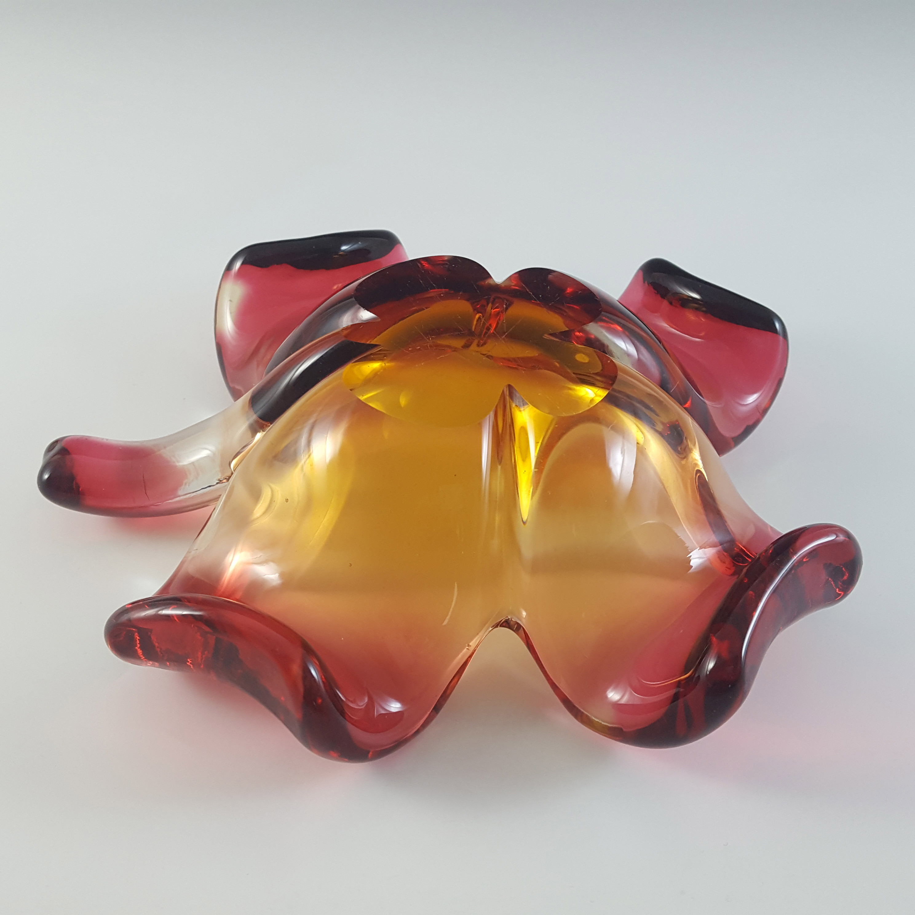 (image for) Seguso Vetri d'Arte? Murano Pink & Amber Glass Clover Bowl - Click Image to Close