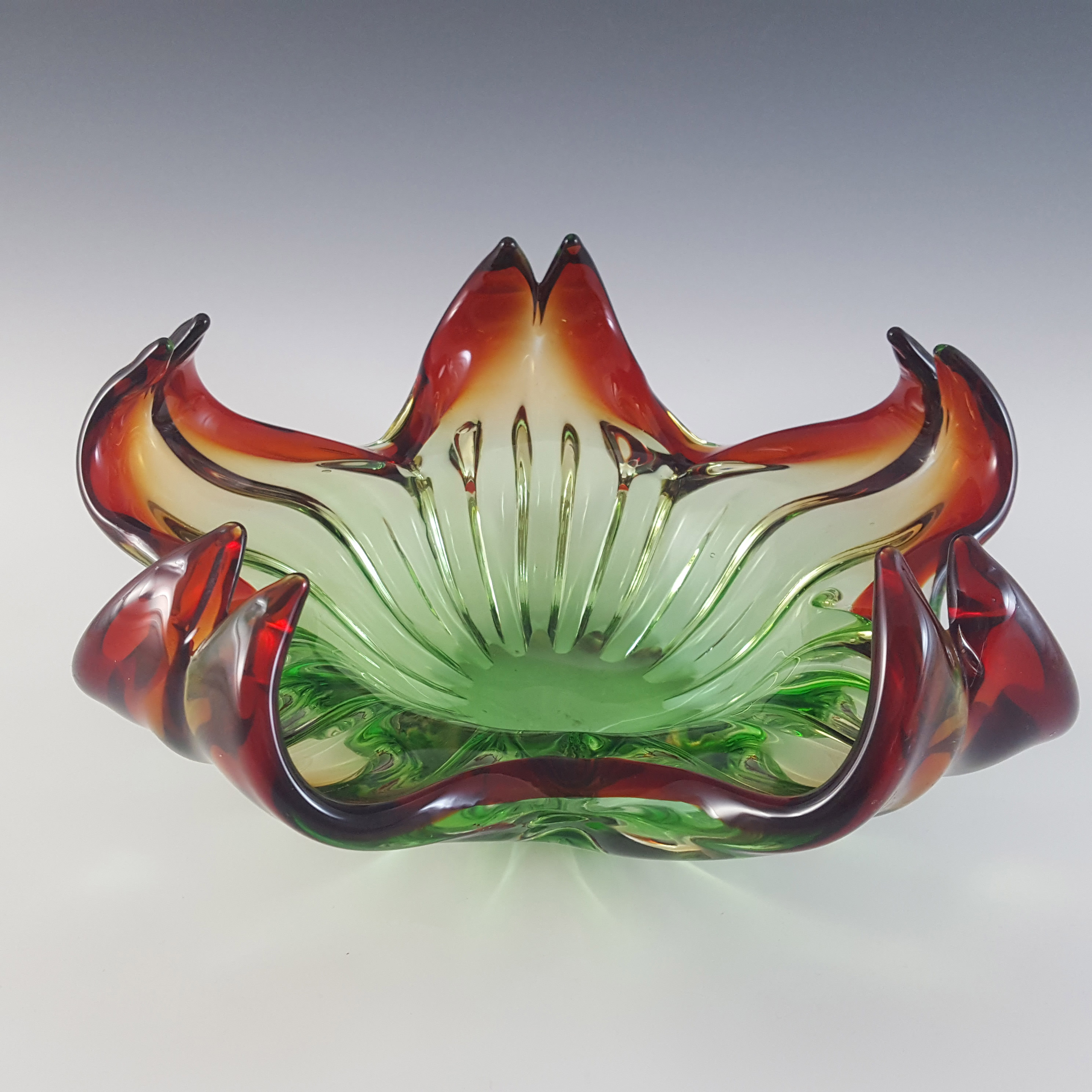 (image for) Murano Red & Green Vintage Mid-Century Glass Sculpture Bowl - Click Image to Close