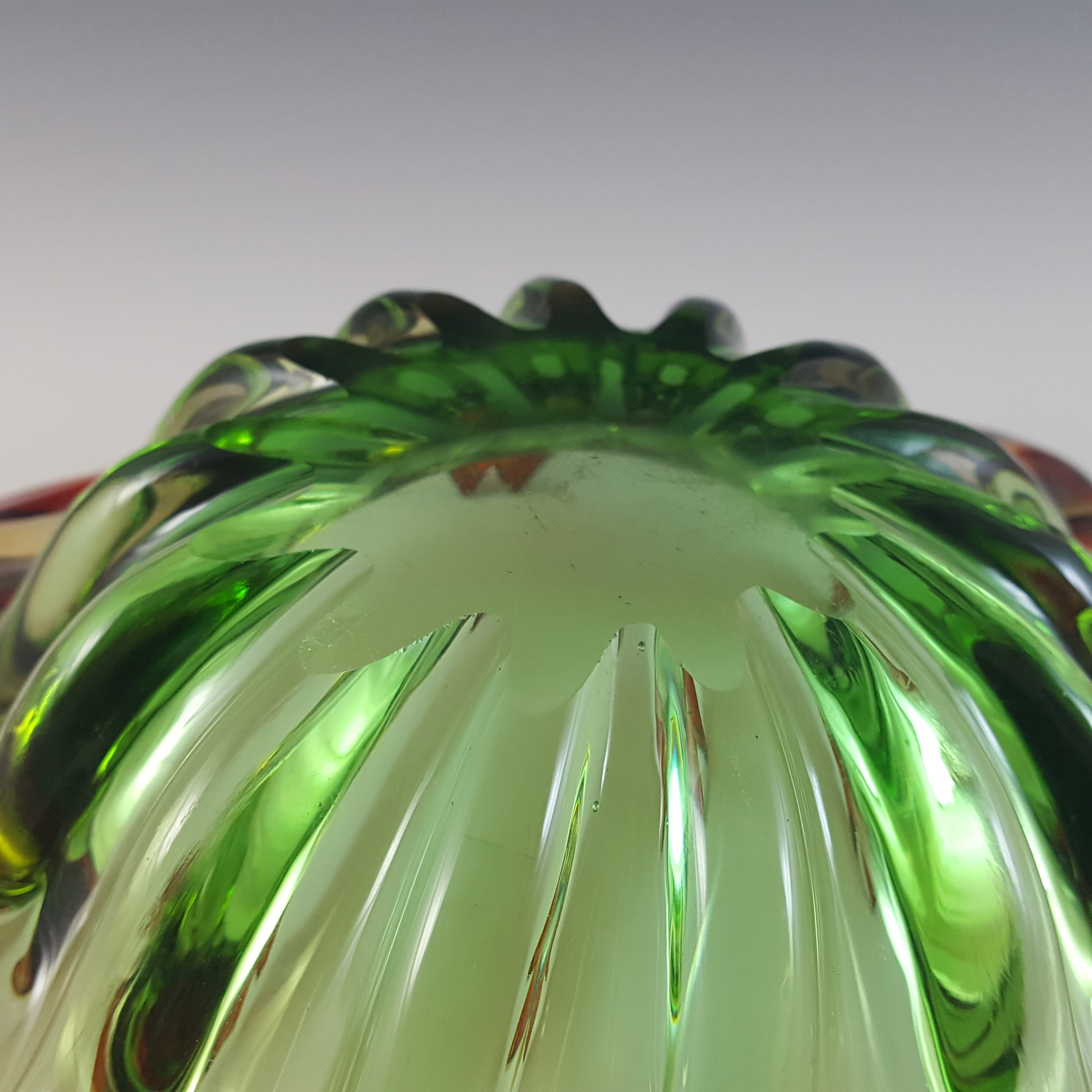 (image for) Murano Red & Green Vintage Mid-Century Glass Sculpture Bowl - Click Image to Close