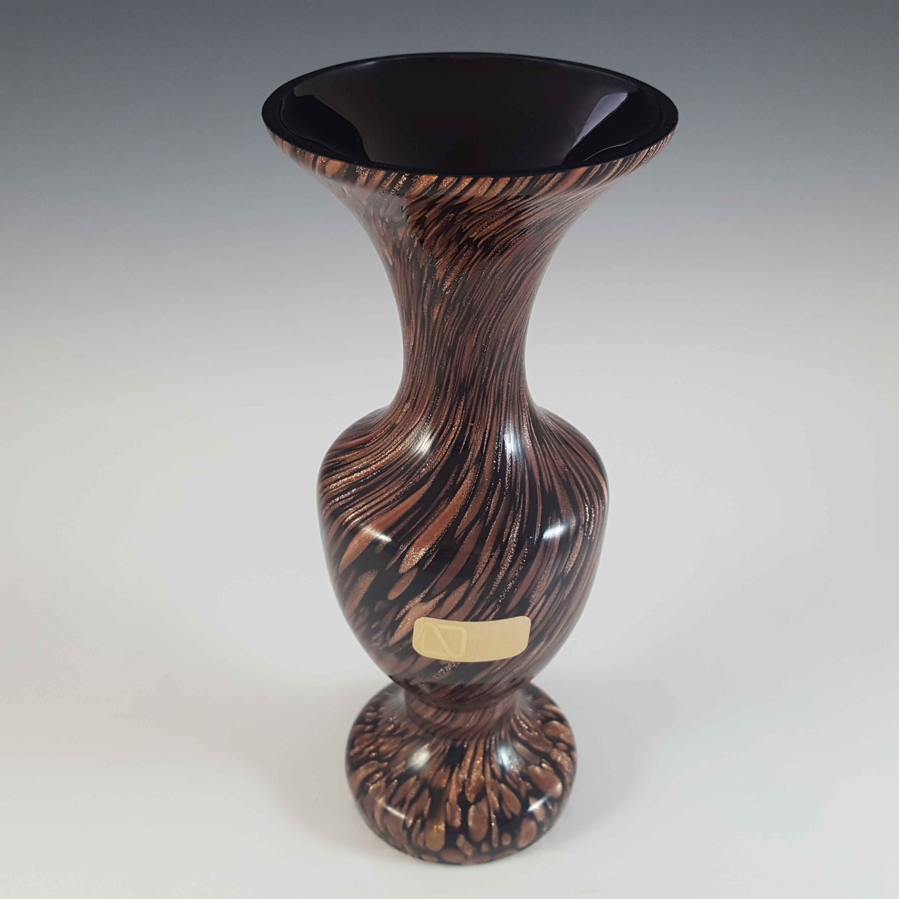(image for) LABELLED V Nason & C Murano Black Glass Aventurine Vase - Click Image to Close