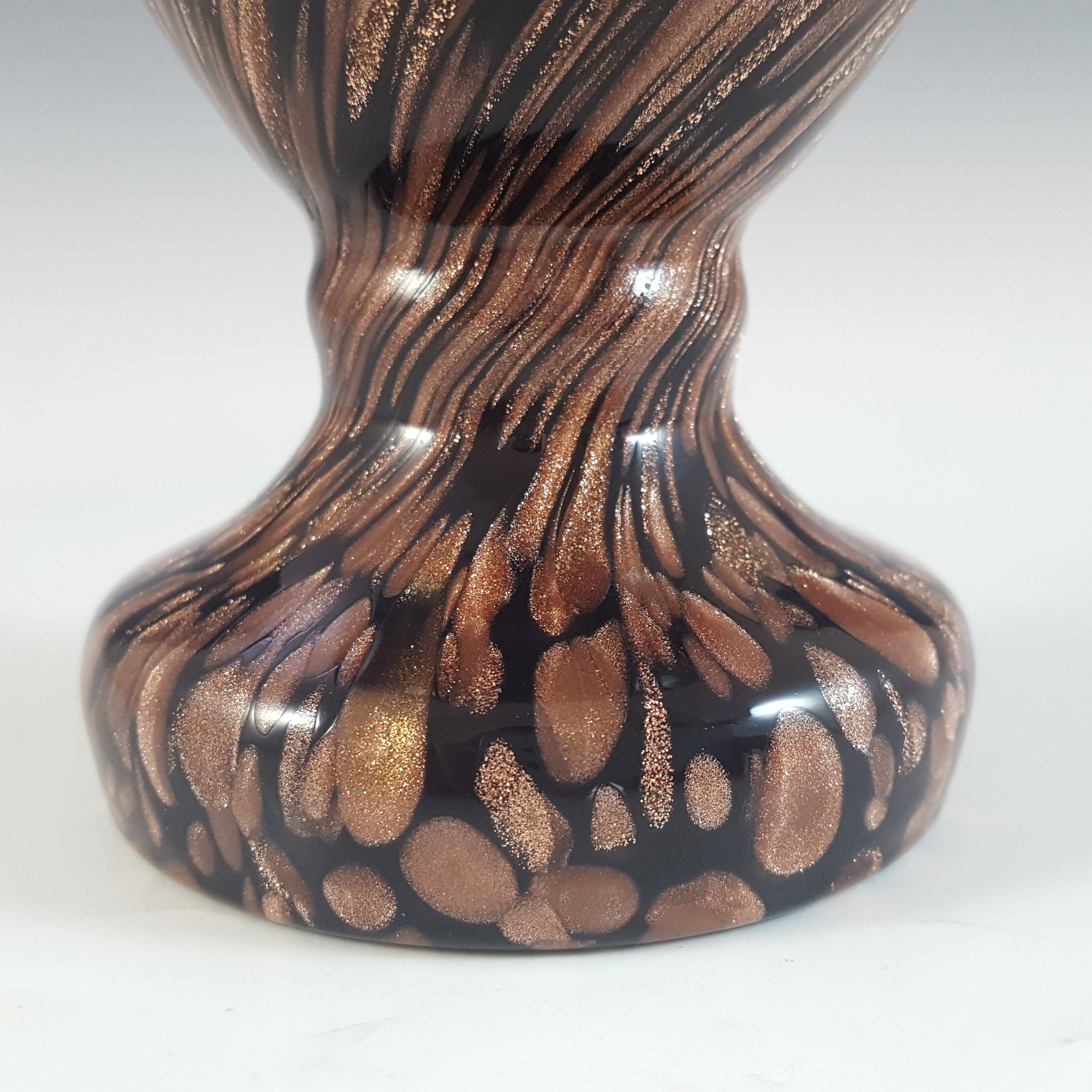 (image for) LABELLED V Nason & C Murano Black Glass Aventurine Vase - Click Image to Close