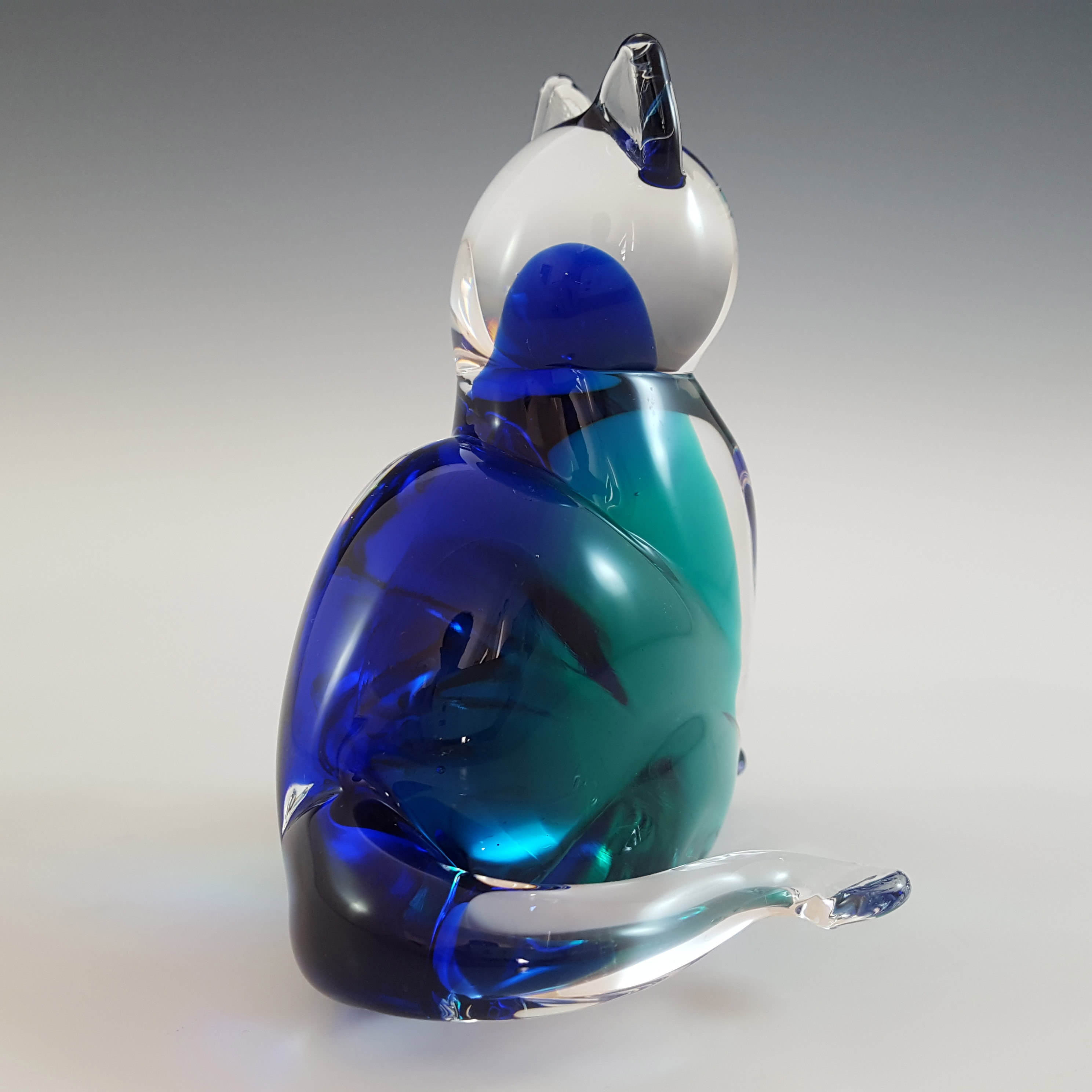 (image for) SIGNED V. Nason & Co Murano Blue & Green Glass Cat Figurine - Click Image to Close