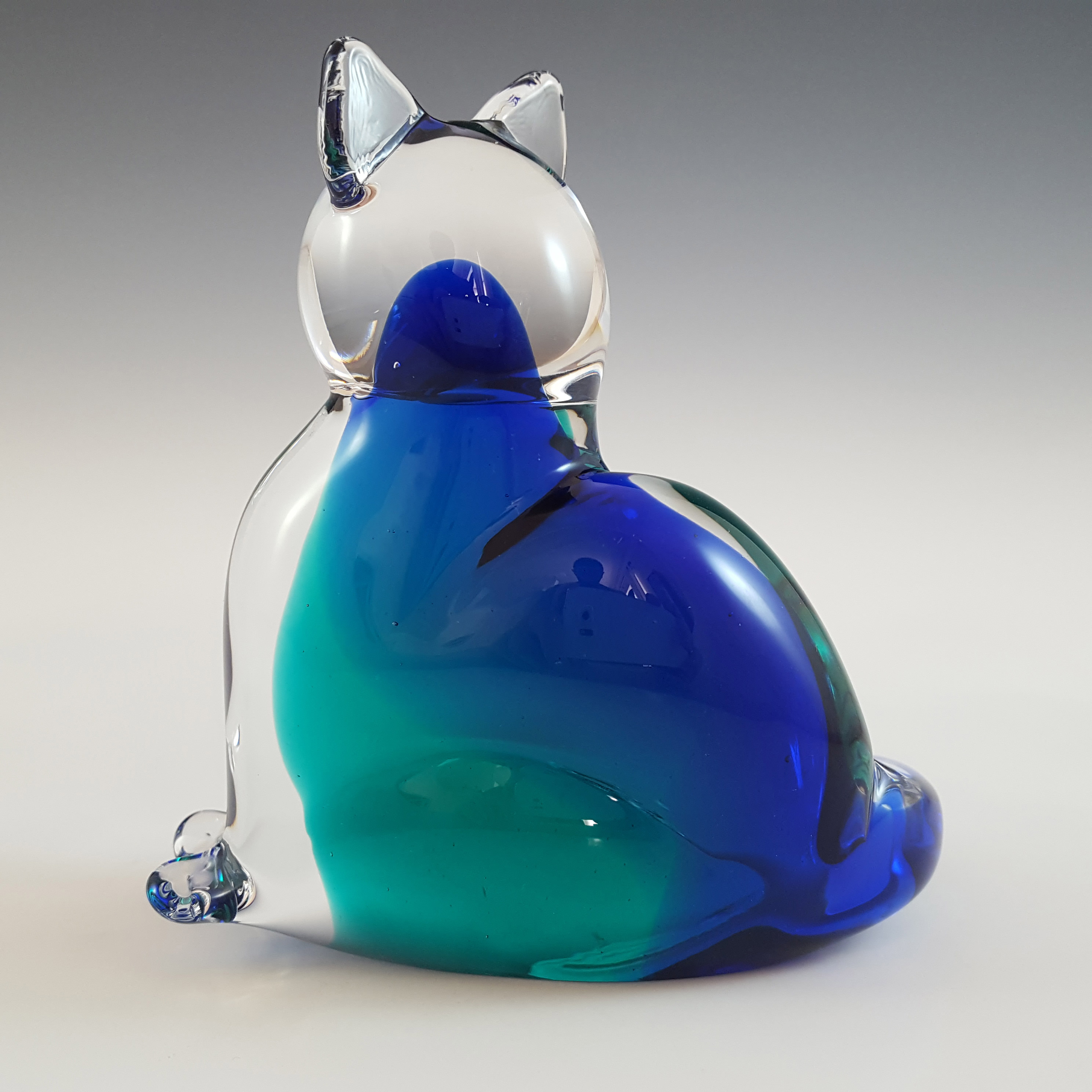 (image for) SIGNED V. Nason & Co Murano Blue & Green Glass Cat Figurine - Click Image to Close