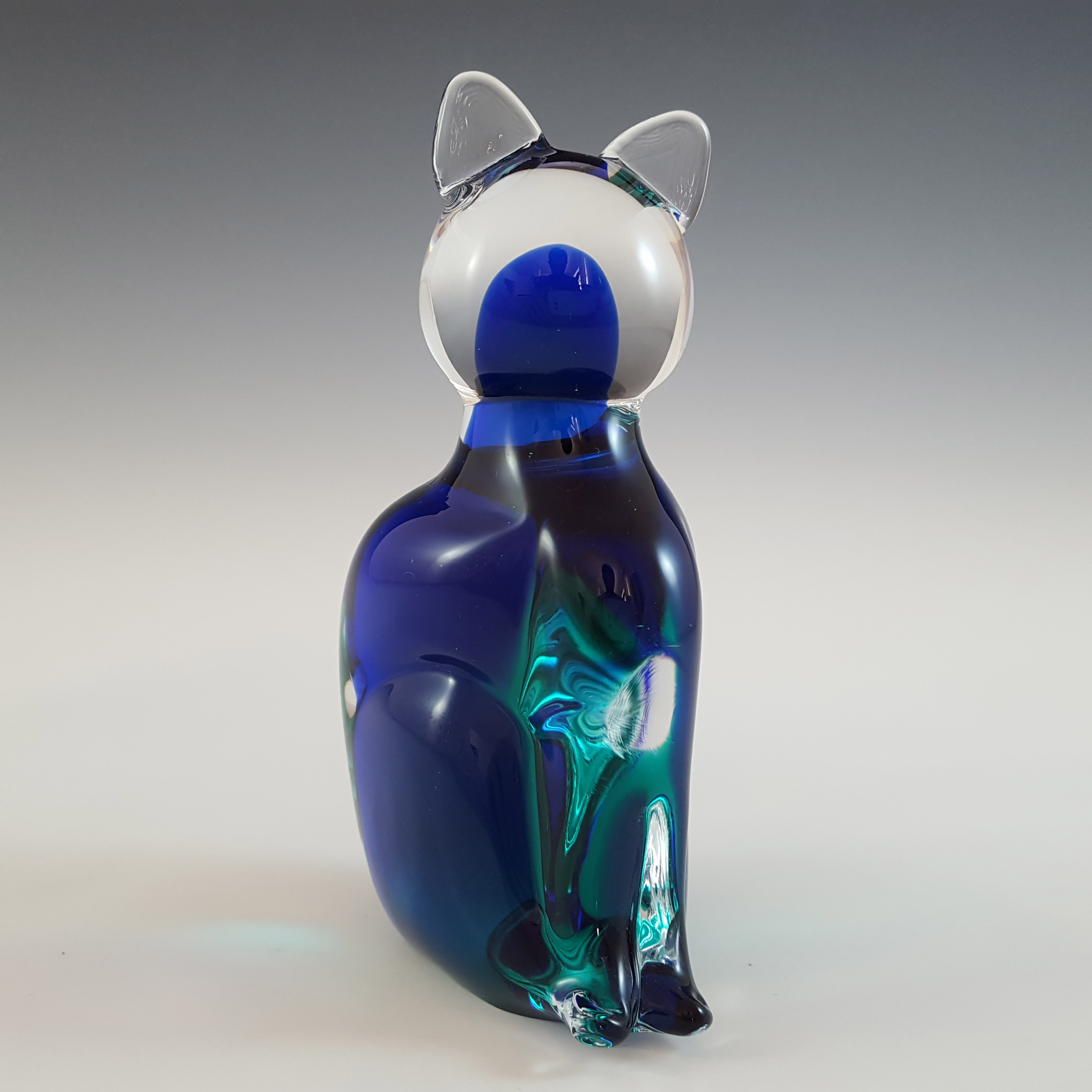 (image for) SIGNED V. Nason & Co Murano Blue & Green Glass Cat Sculpture - Click Image to Close