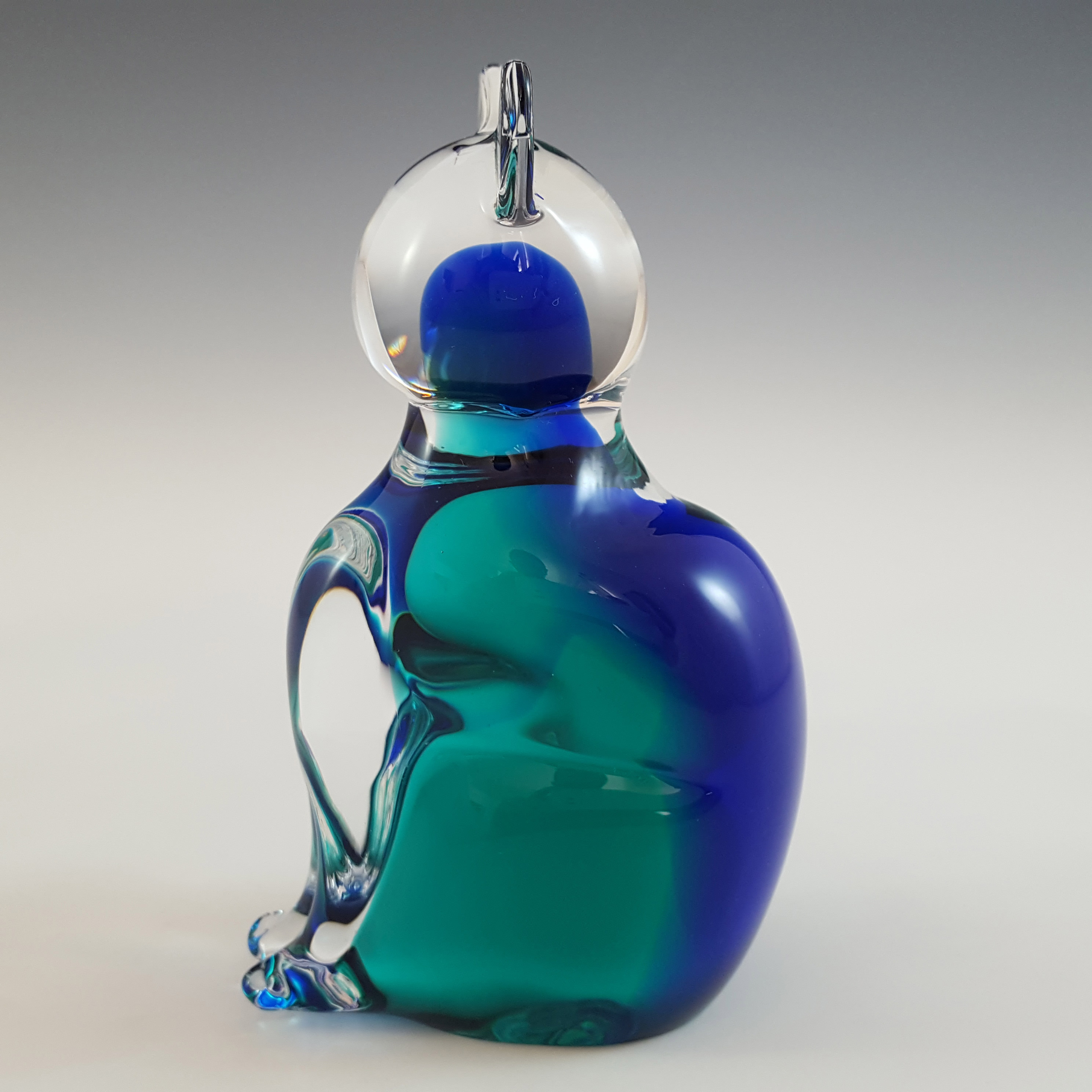 (image for) SIGNED V. Nason & Co Murano Blue & Green Glass Cat Sculpture - Click Image to Close