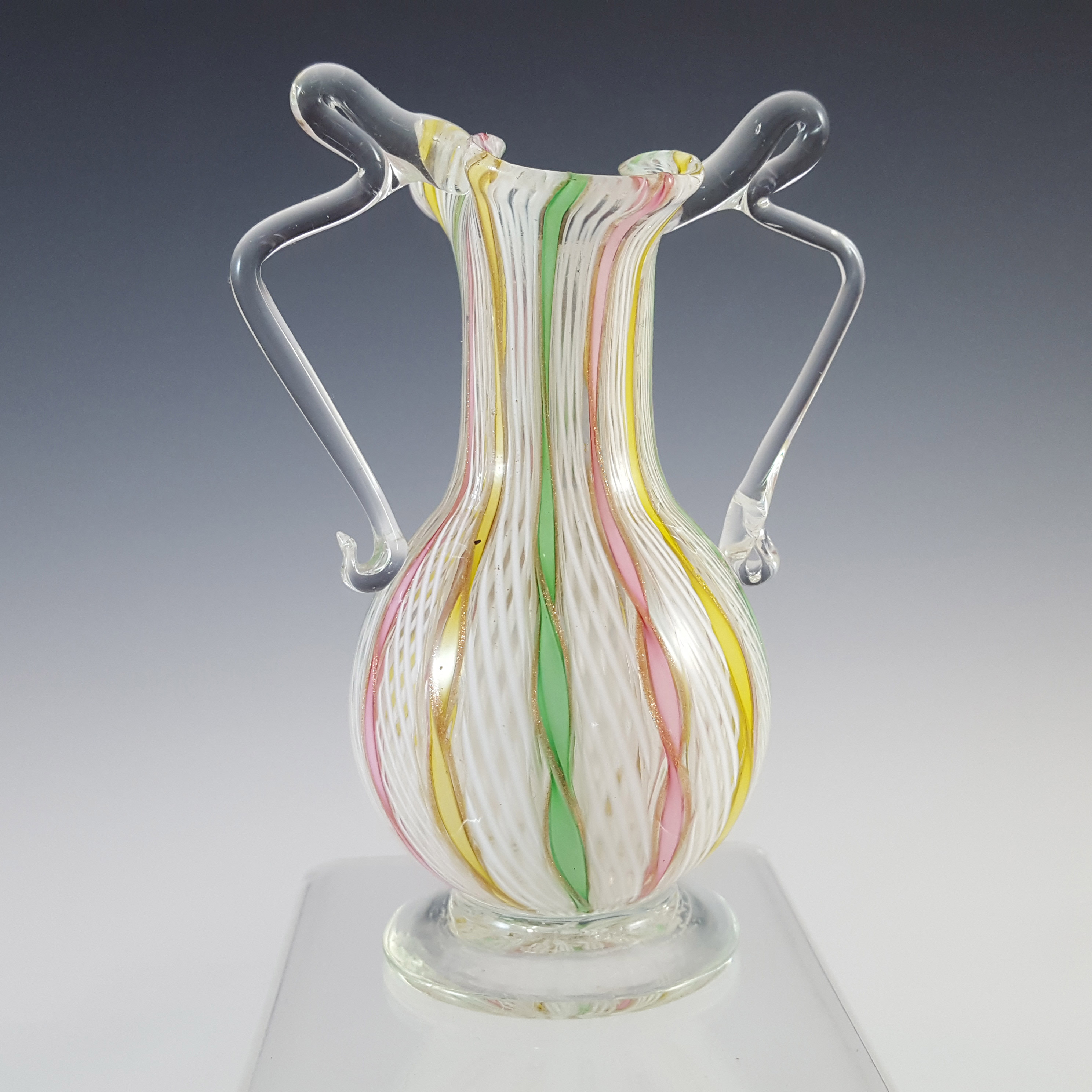 LABELLED L Nason Murano Zanfirico Filigree & Aventurine Glass Vase - Click Image to Close