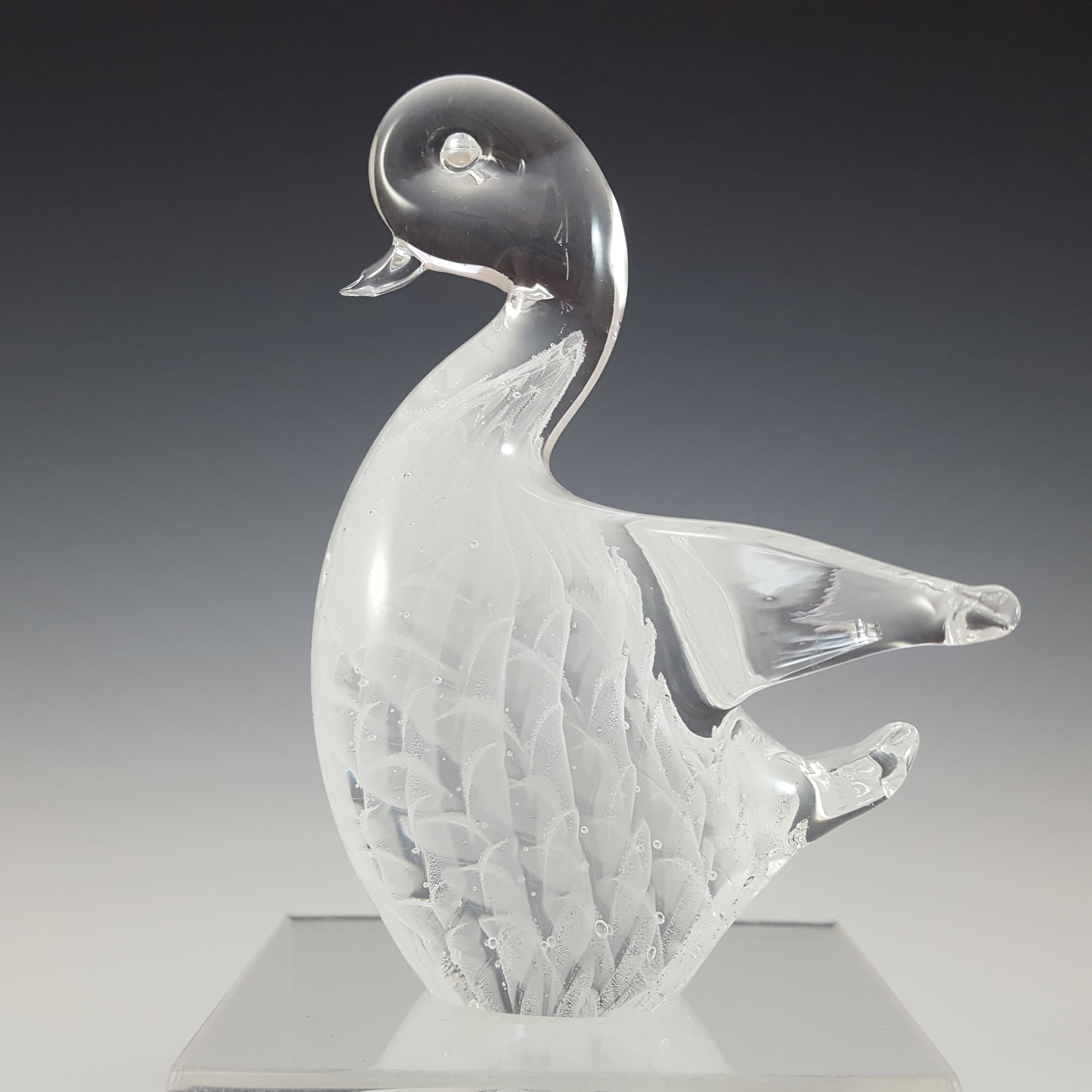 LABELLED V. Nason & Co Murano White Bubbly Glass Duck Sculpture - Click Image to Close