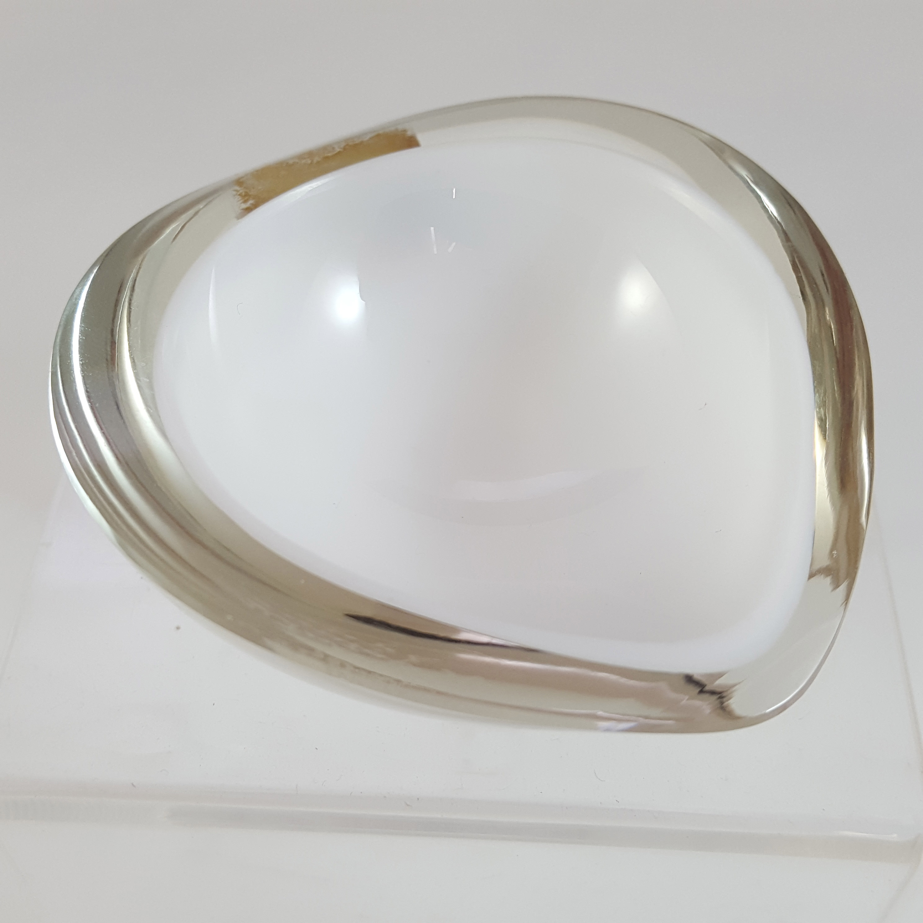 (image for) SIGNED Nuutajarvi Notsjo Kaj Franck White Glass 'Kastanja' Bowl - Click Image to Close