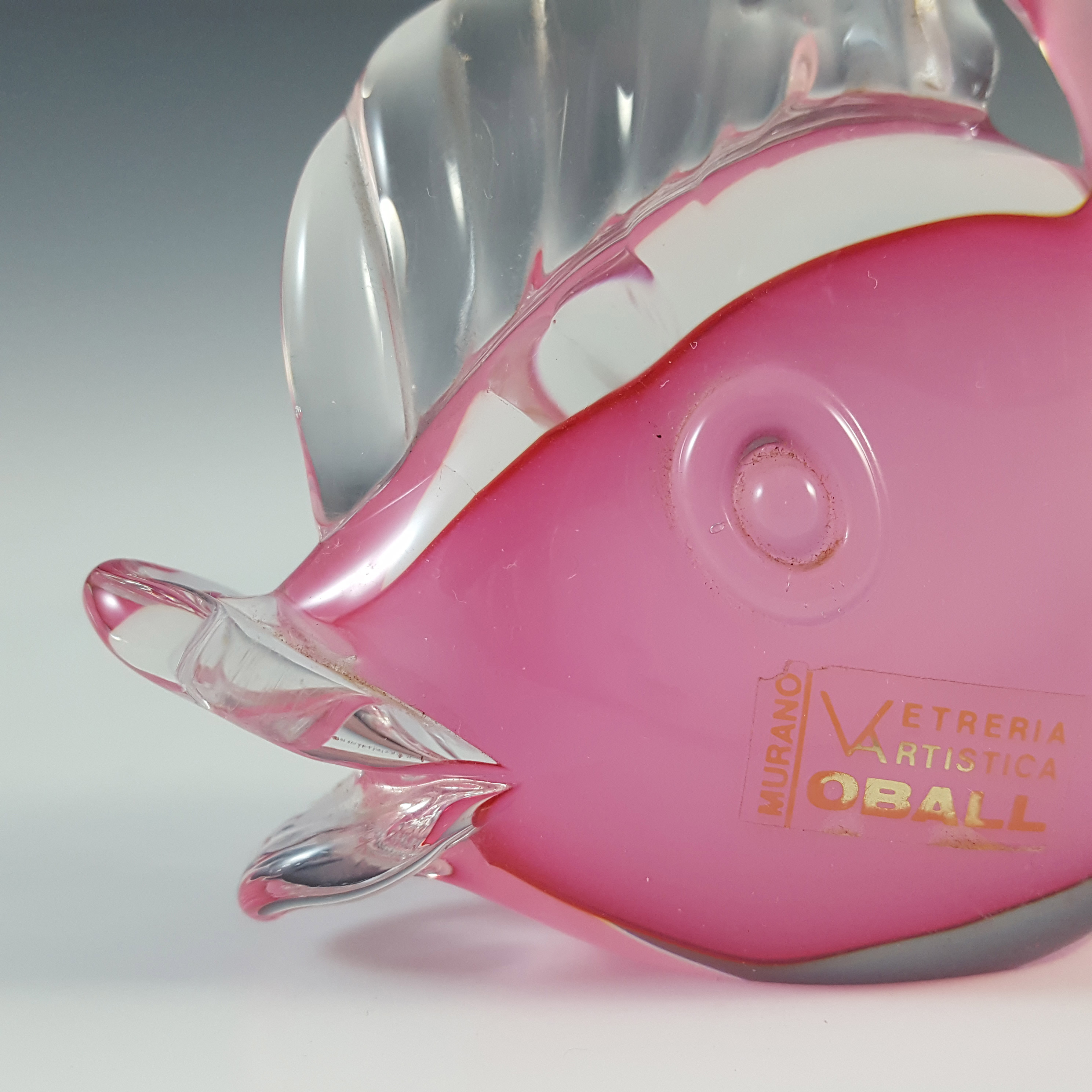 Oball Murano Pink Cased Glass Fish Sculpture - Labelled - Click Image to Close