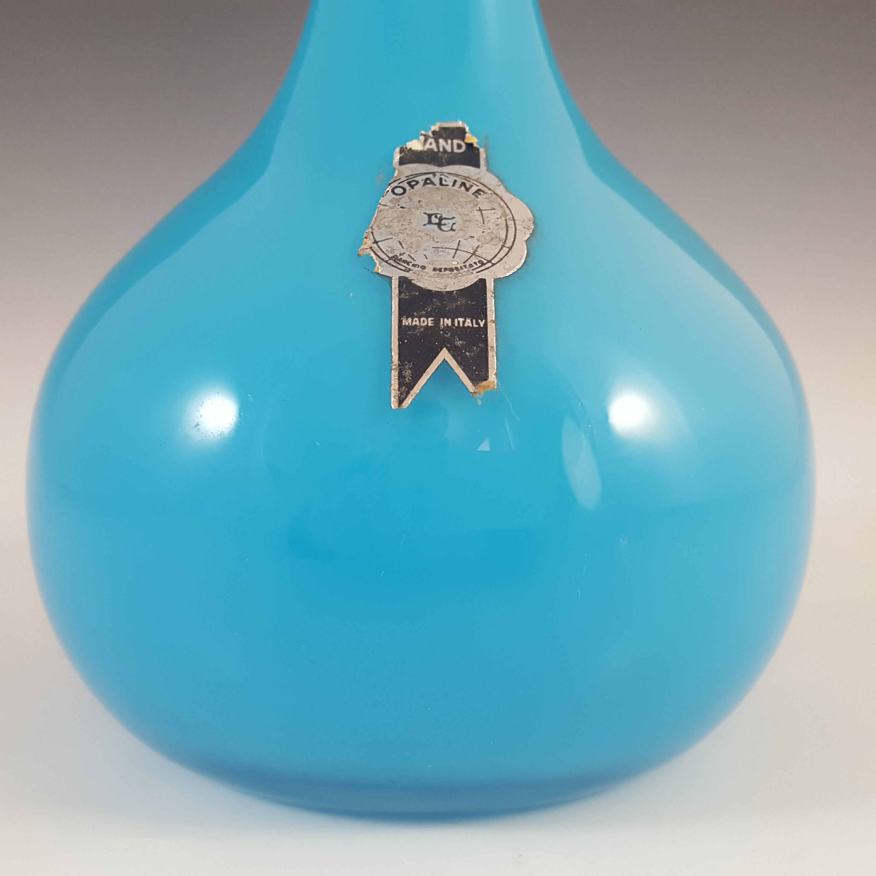 (image for) LABELLED Empoli Vintage Italian Blue Retro Glass Vase - Click Image to Close