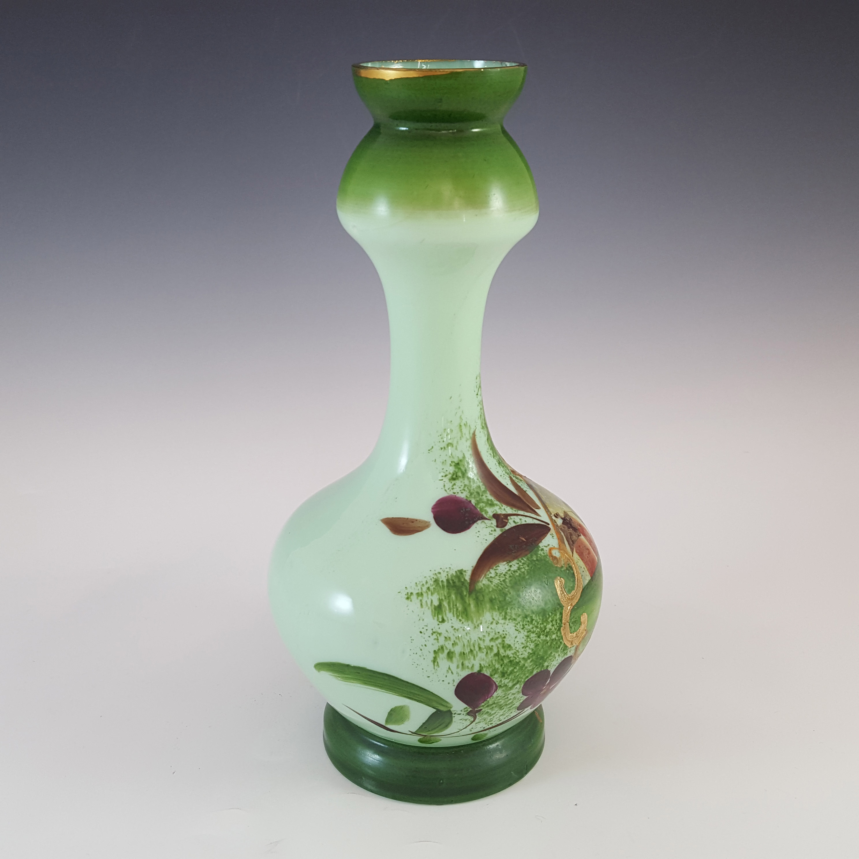 (image for) Victorian Hand Painted / Enamelled Green Glass House Vase - Click Image to Close
