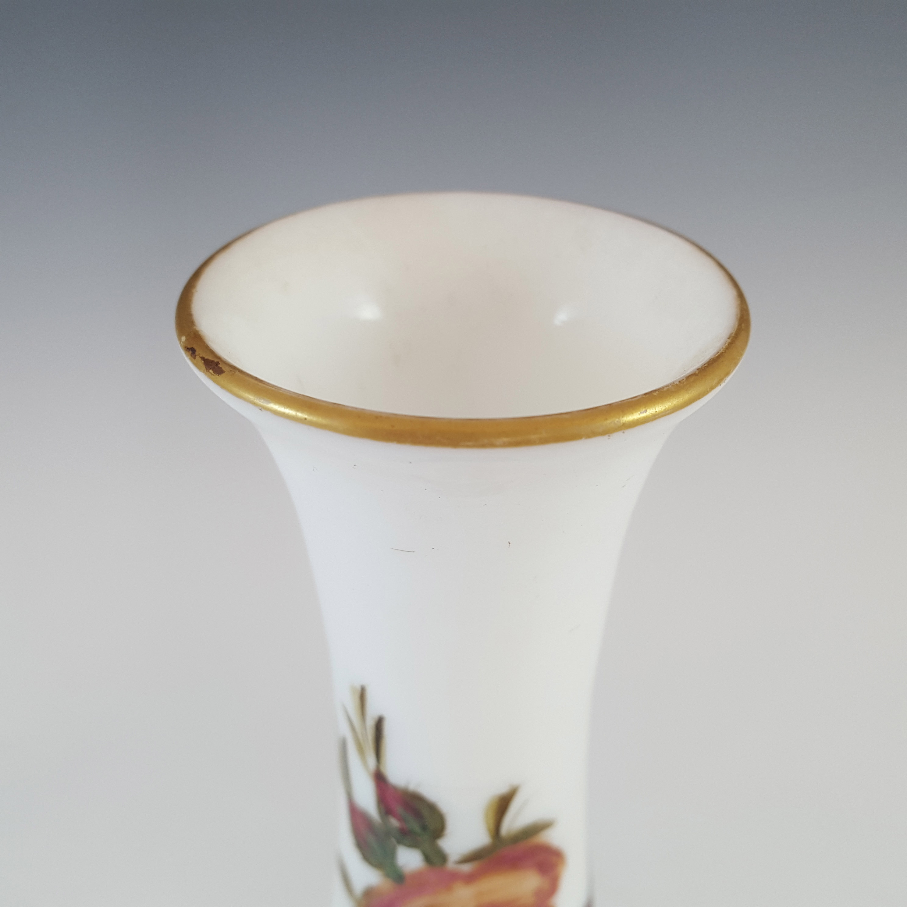 (image for) Victorian Hand Painted / Enamelled White Glass Floral Vase - Click Image to Close