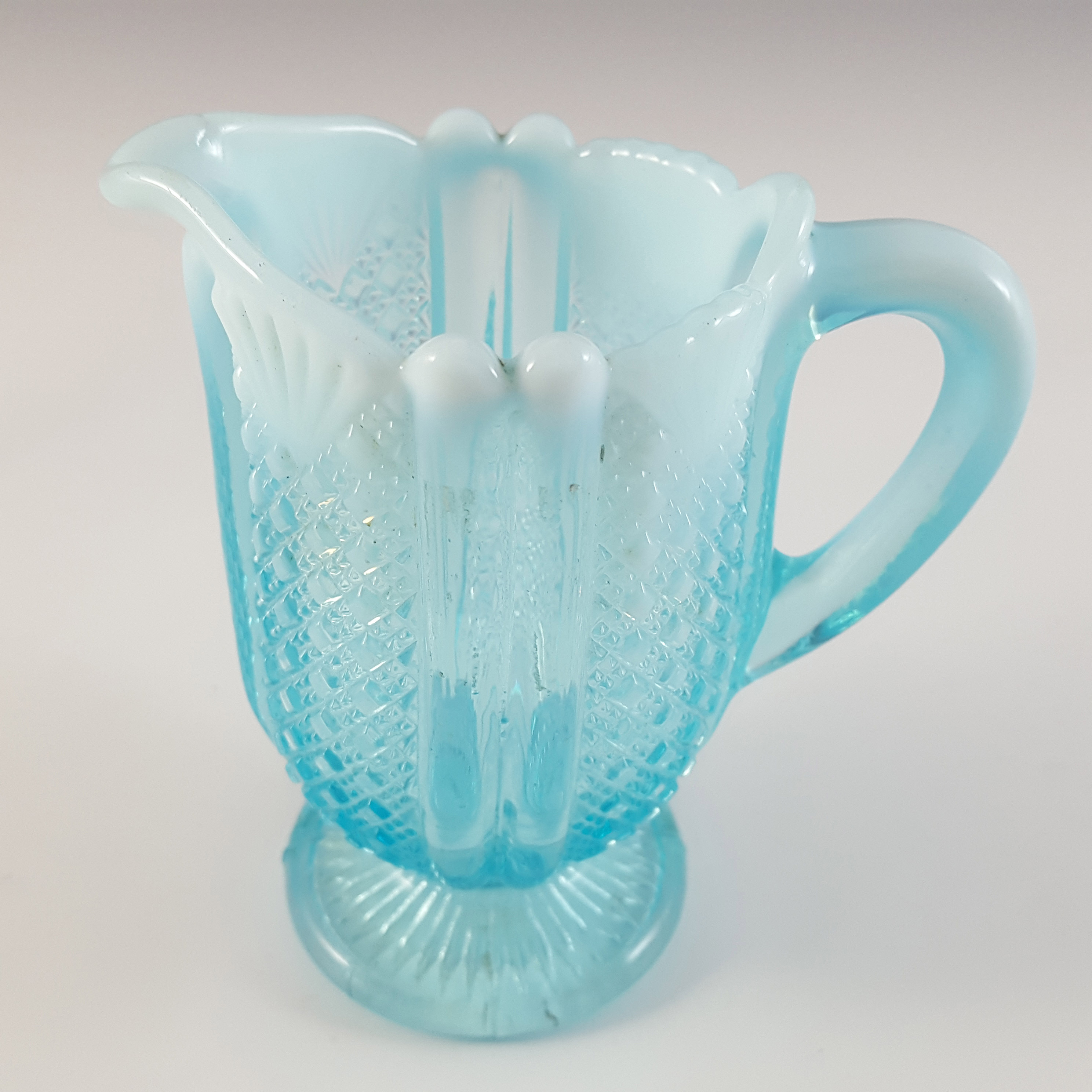 (image for) Davidson Blue Pearline Opalescent Glass 'Richelieu' Jug / Creamer - Click Image to Close