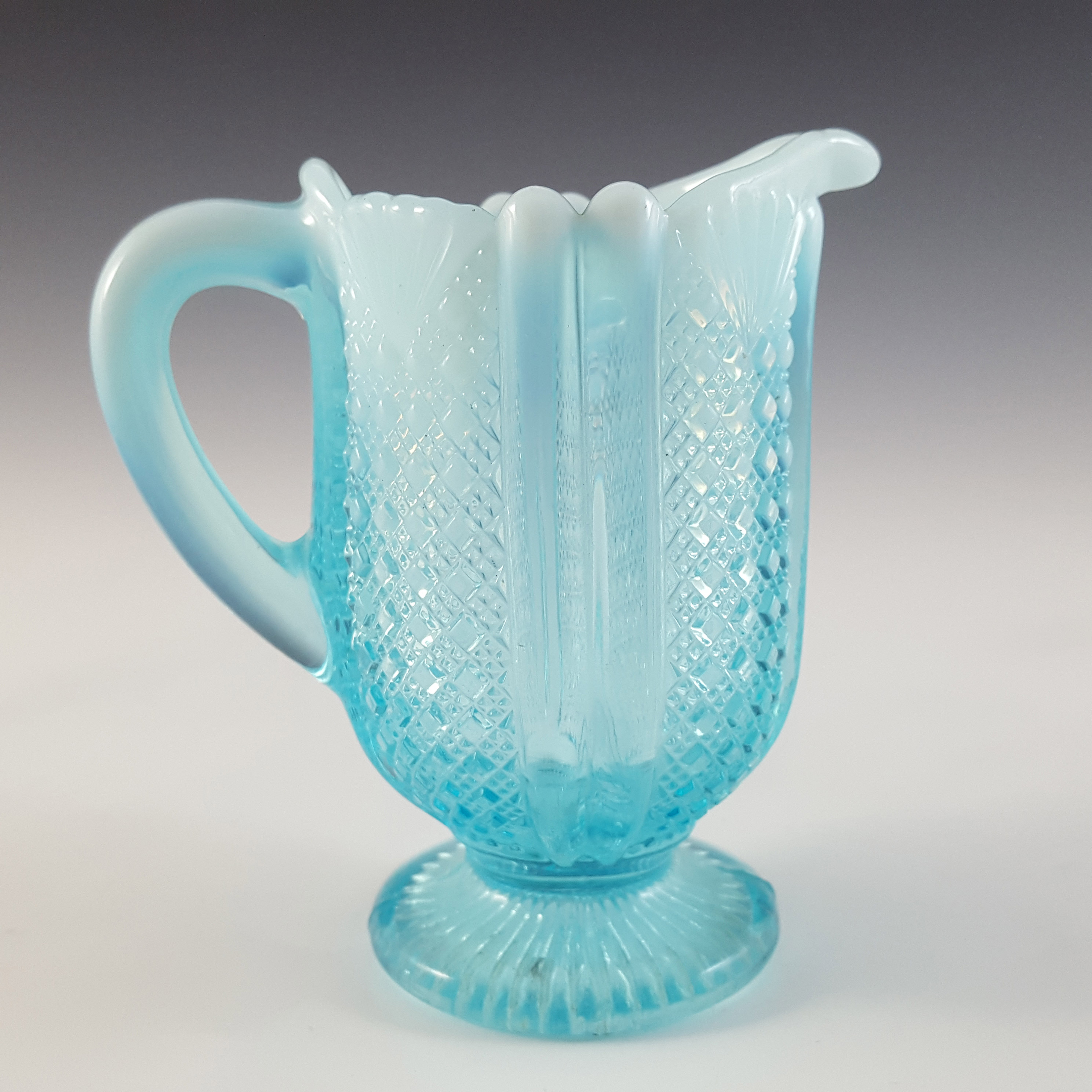 Davidson Blue Pearline Opalescent Glass 'Richelieu' Jug / Creamer - Click Image to Close