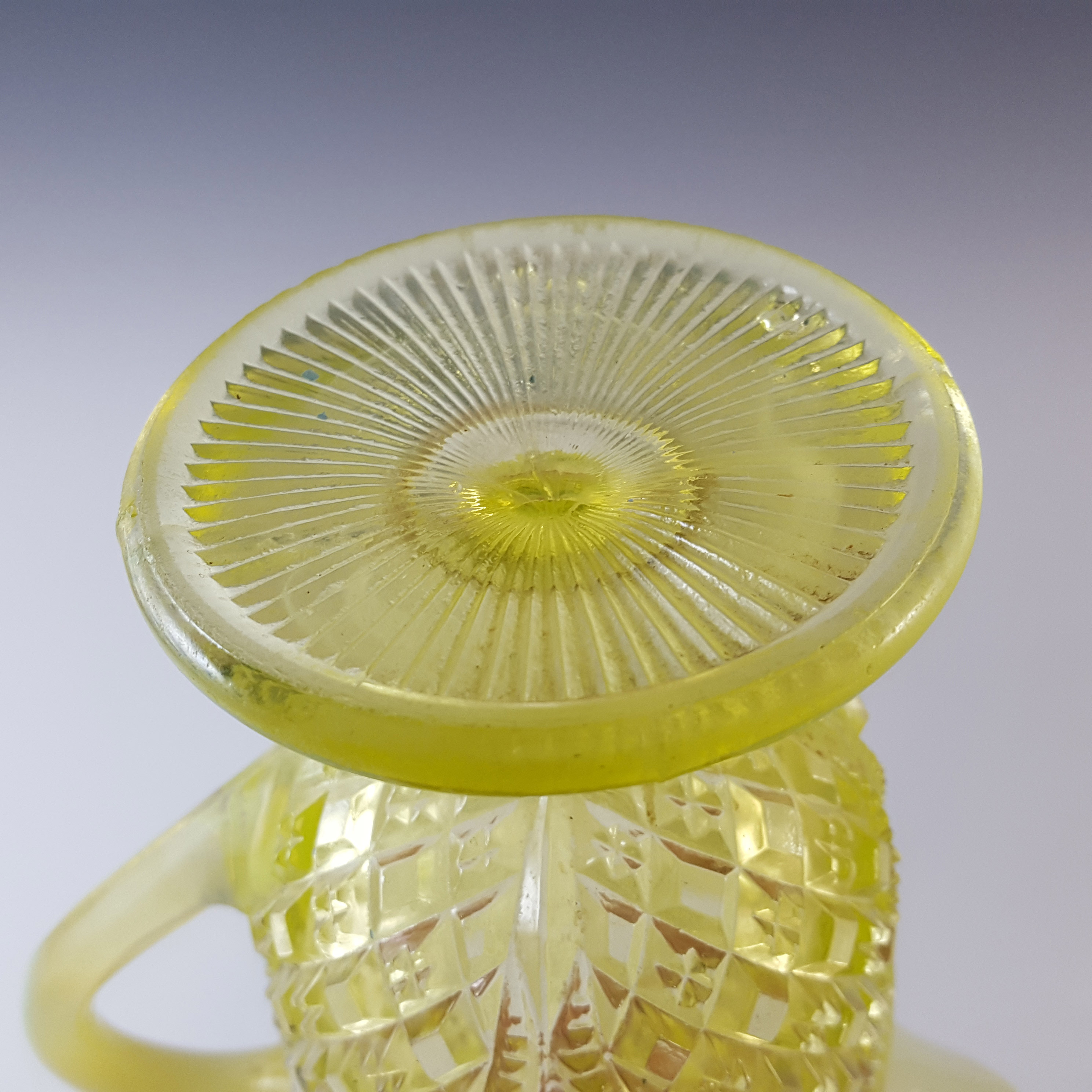Davidson Primrose Pearline Vaseline Glass 'William & Mary' Creamer - Click Image to Close