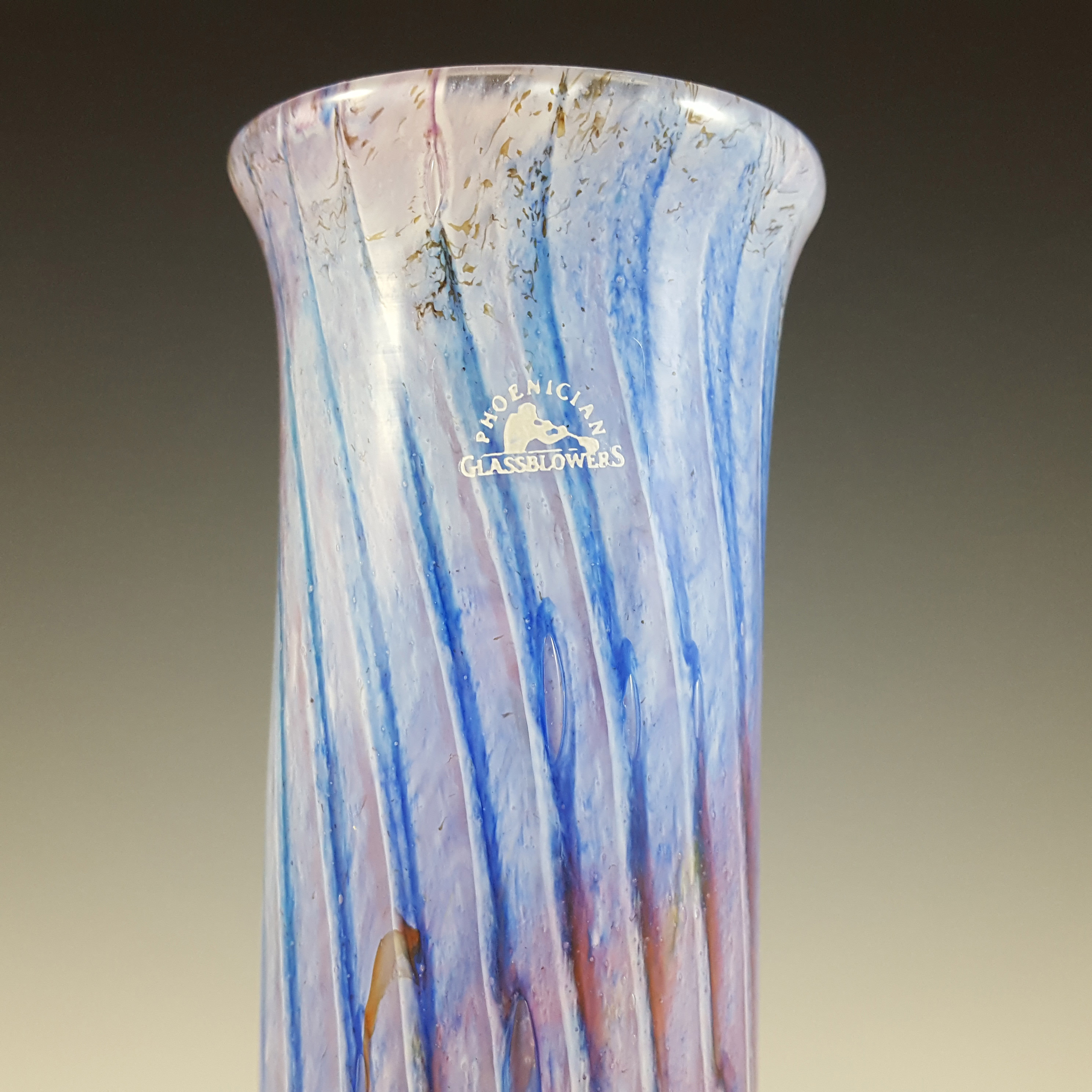 (image for) SIGNED & LABELLED Phoenician Vintage Pink & Blue Glass Vase - Click Image to Close