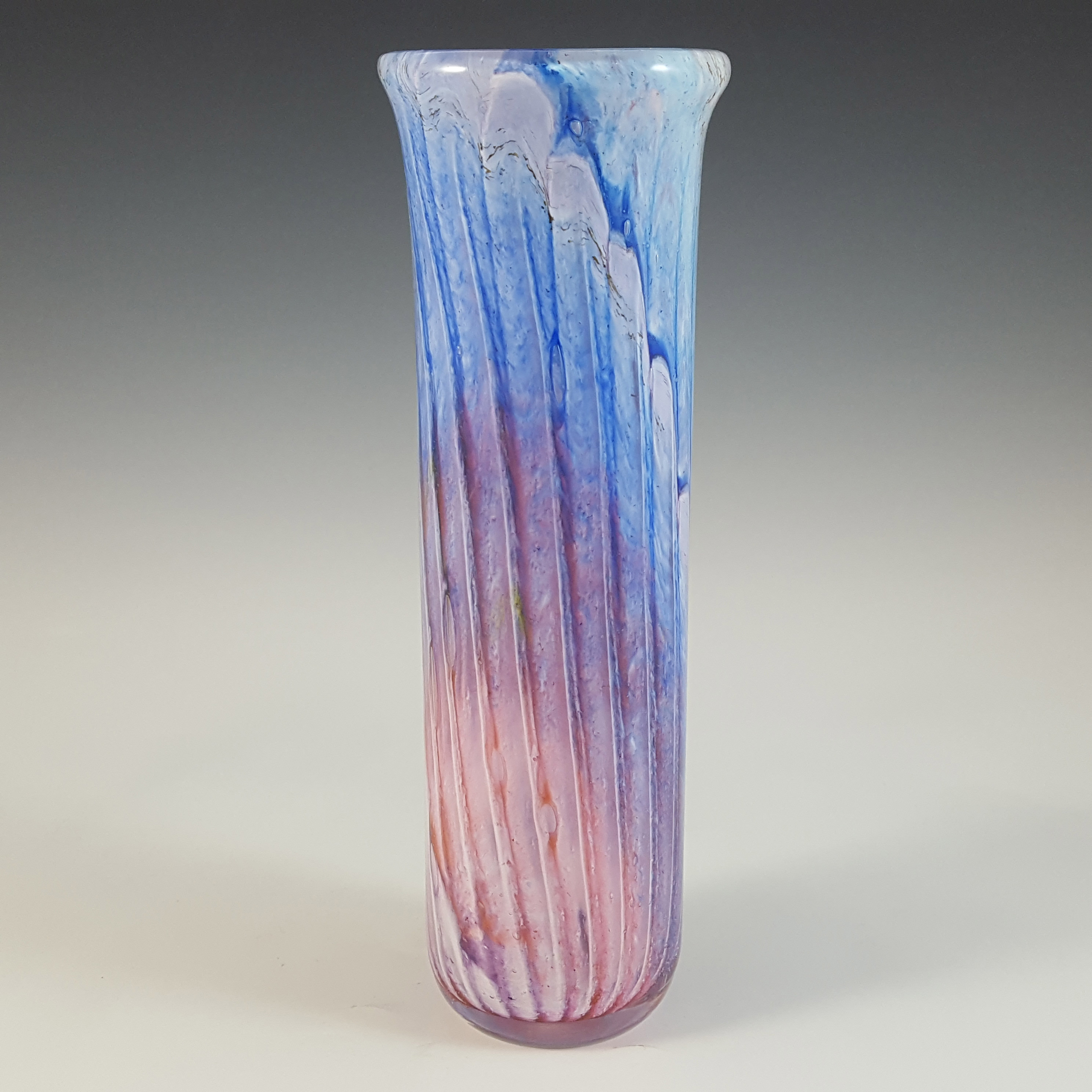 SIGNED & LABELLED Phoenician Vintage Pink & Blue Glass Vase - Click Image to Close
