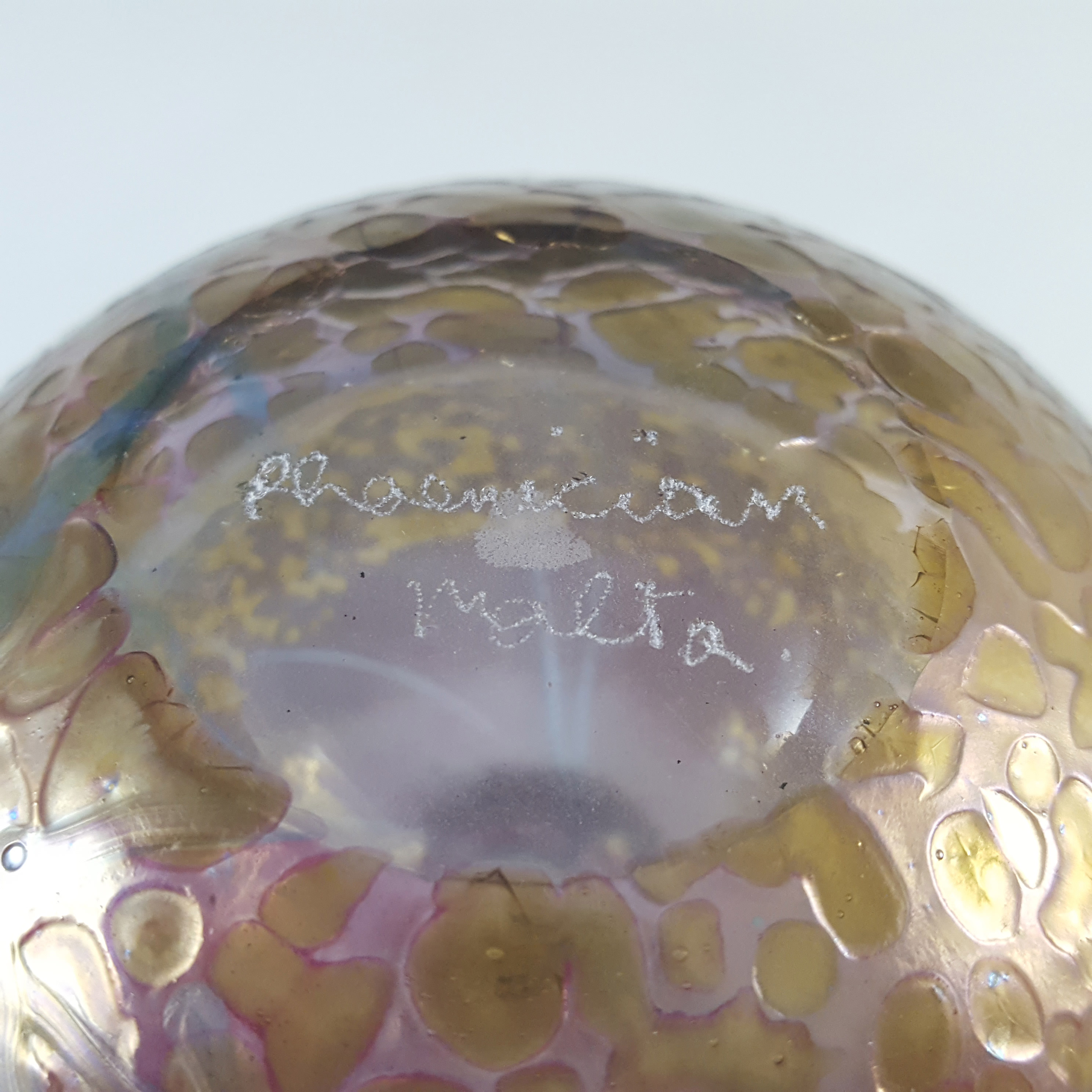 (image for) SIGNED Phoenician Pink & Gold Iridescent Glass Vase - Click Image to Close
