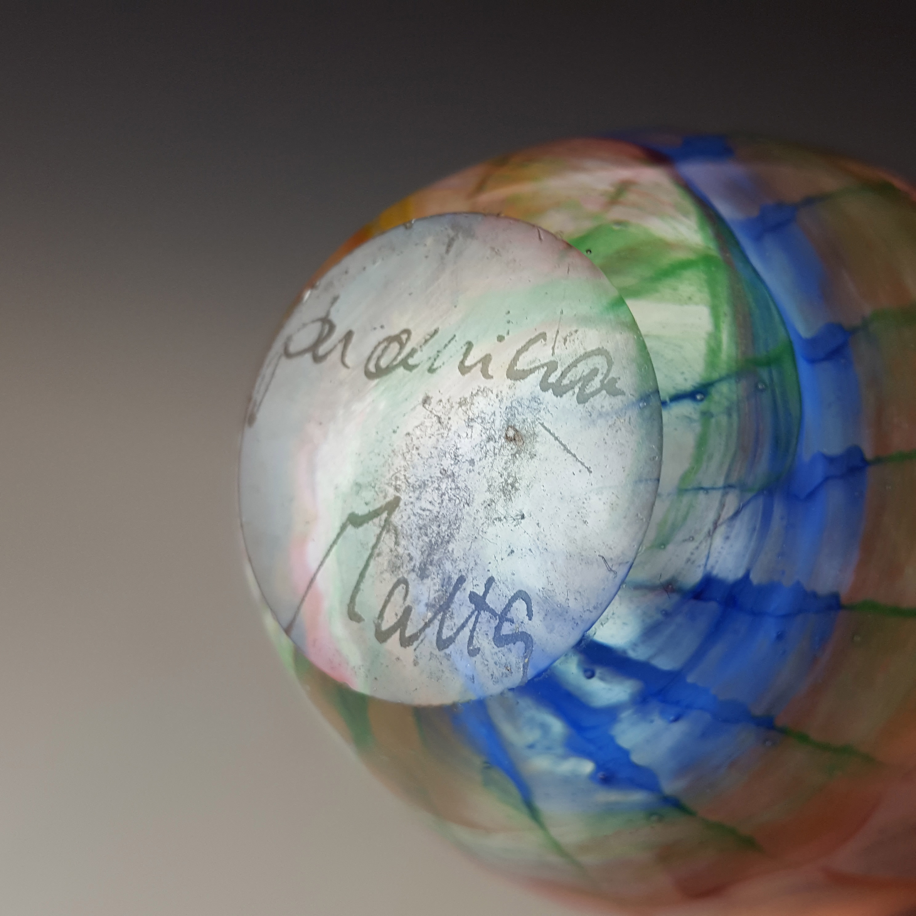 (image for) SIGNED & LABELLED Phoenician Streaky Multicoloured Glass Vase - Click Image to Close