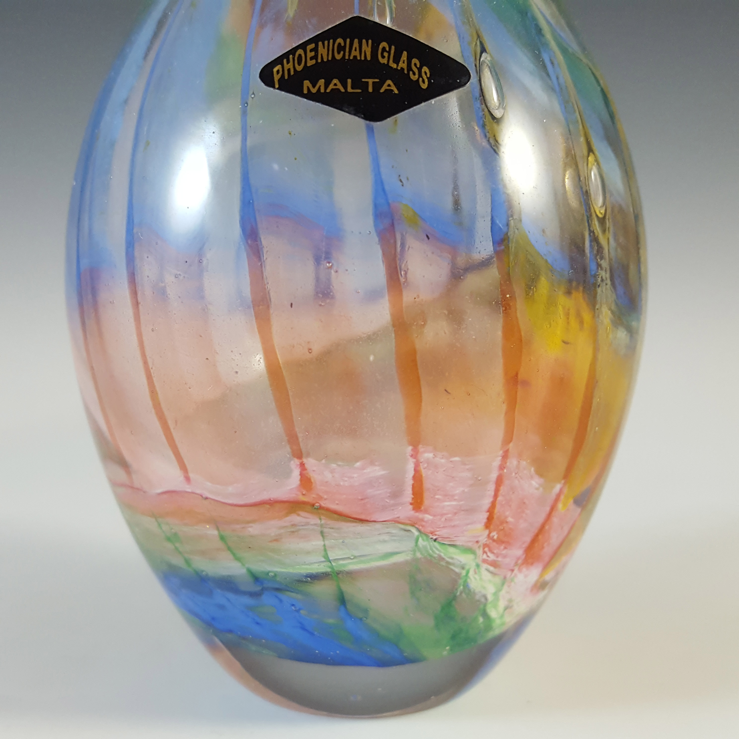 (image for) SIGNED & LABELLED Phoenician Streaky Multicoloured Glass Vase - Click Image to Close
