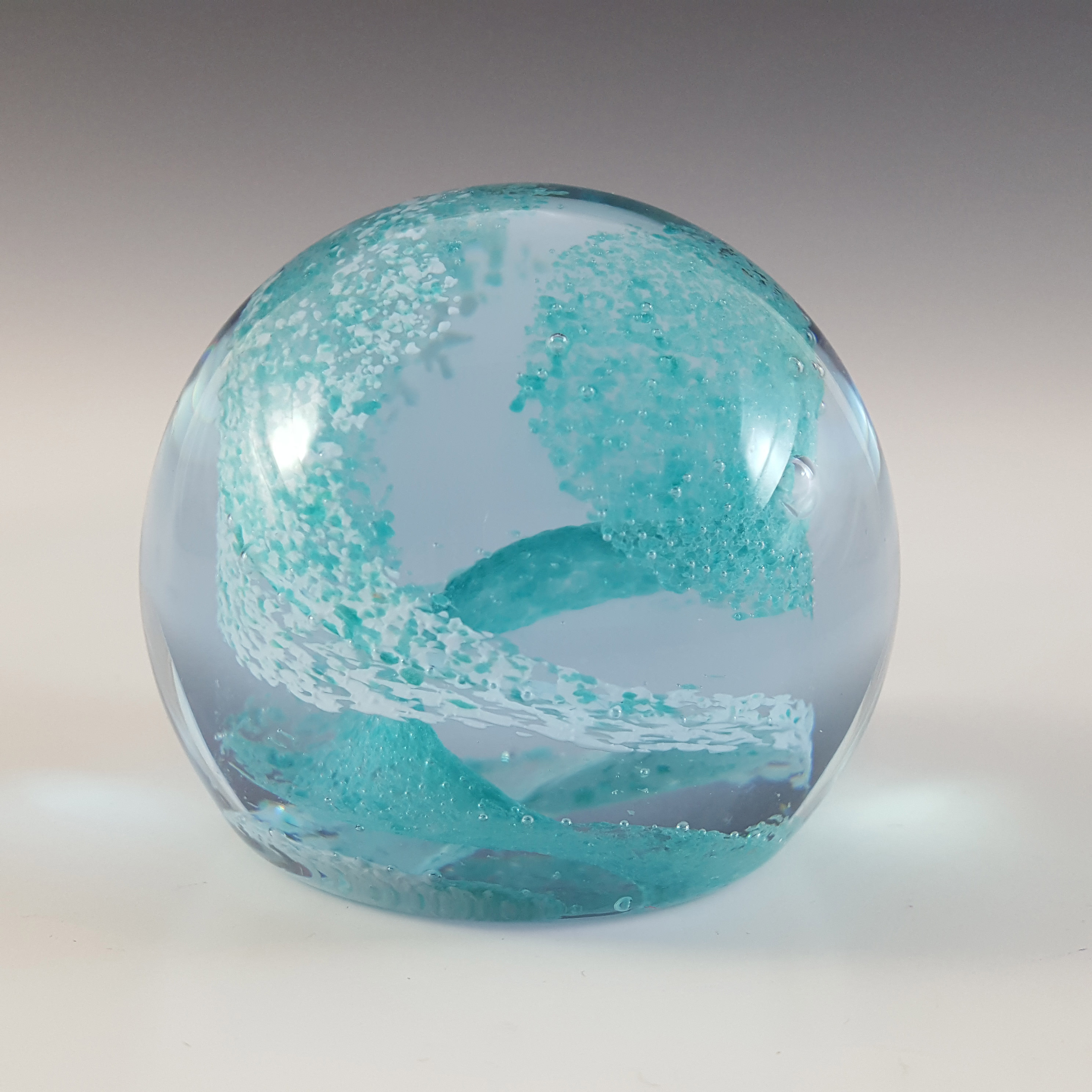 MARKED Caithness Blue & Lilac Glass "Pastel" Paperweight - Click Image to Close