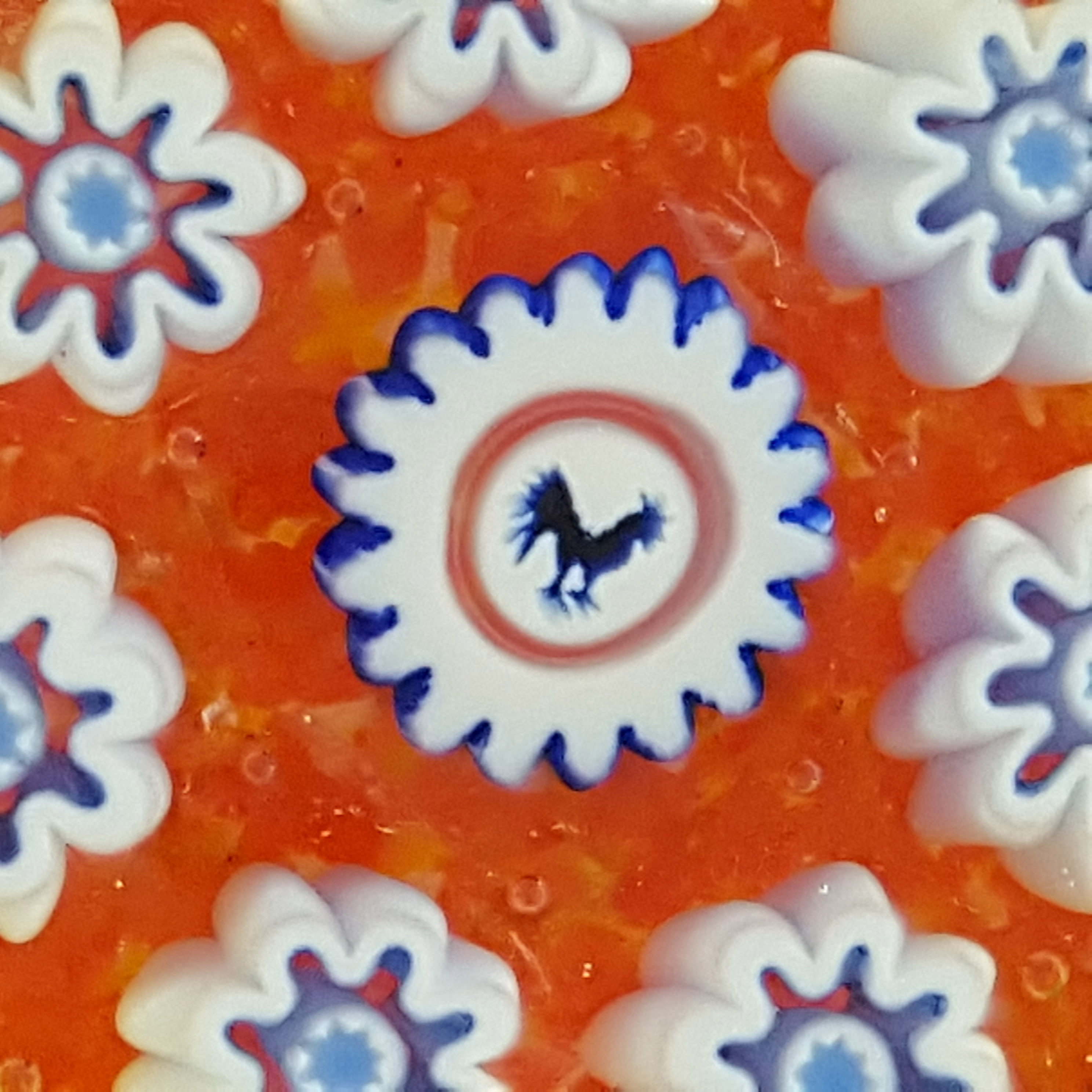 LABELLED John Deacons Orange Glass Millefiori Star Paperweight - Click Image to Close