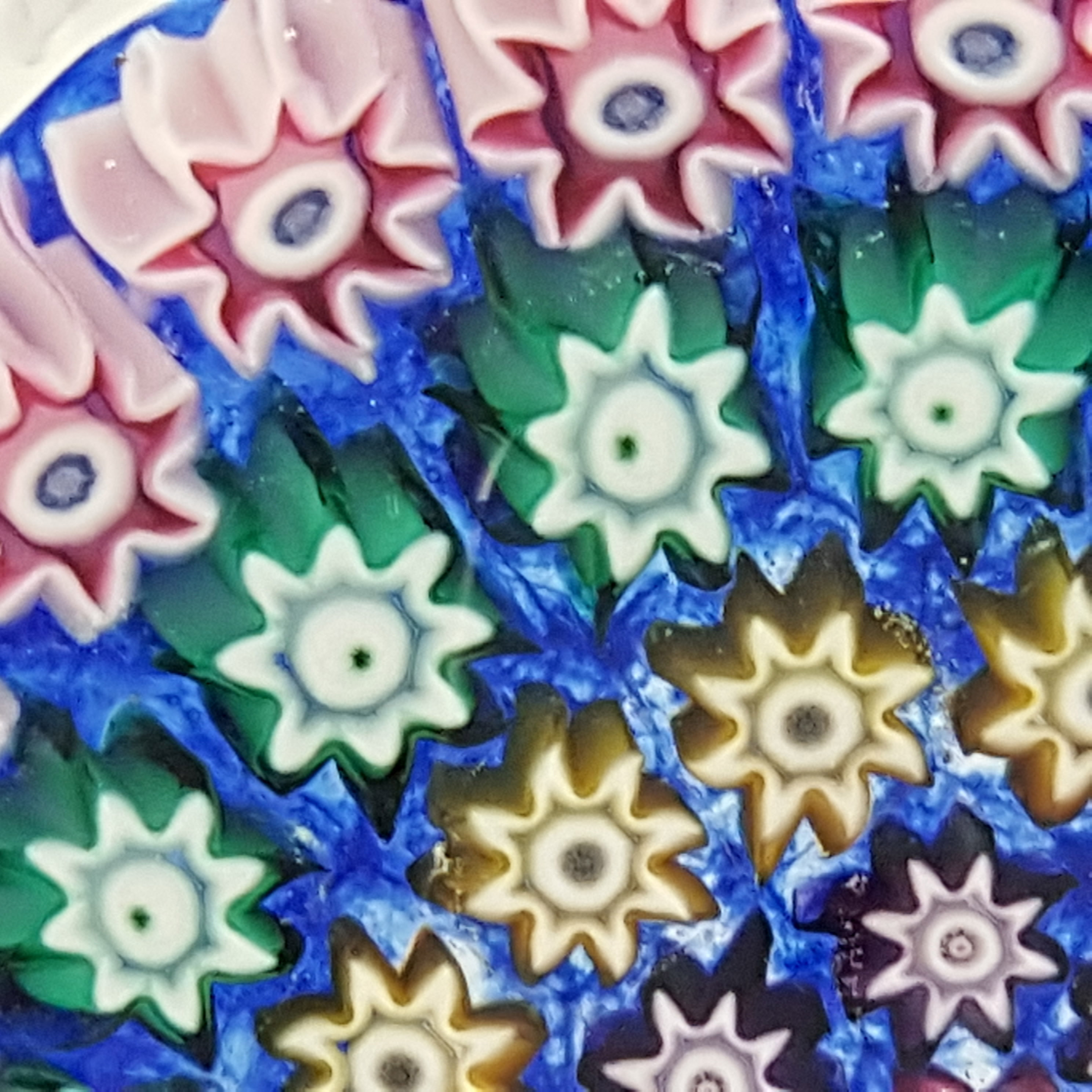 Perthshire Blue Glass Millefiori Star Paperweight - P Cane - Click Image to Close