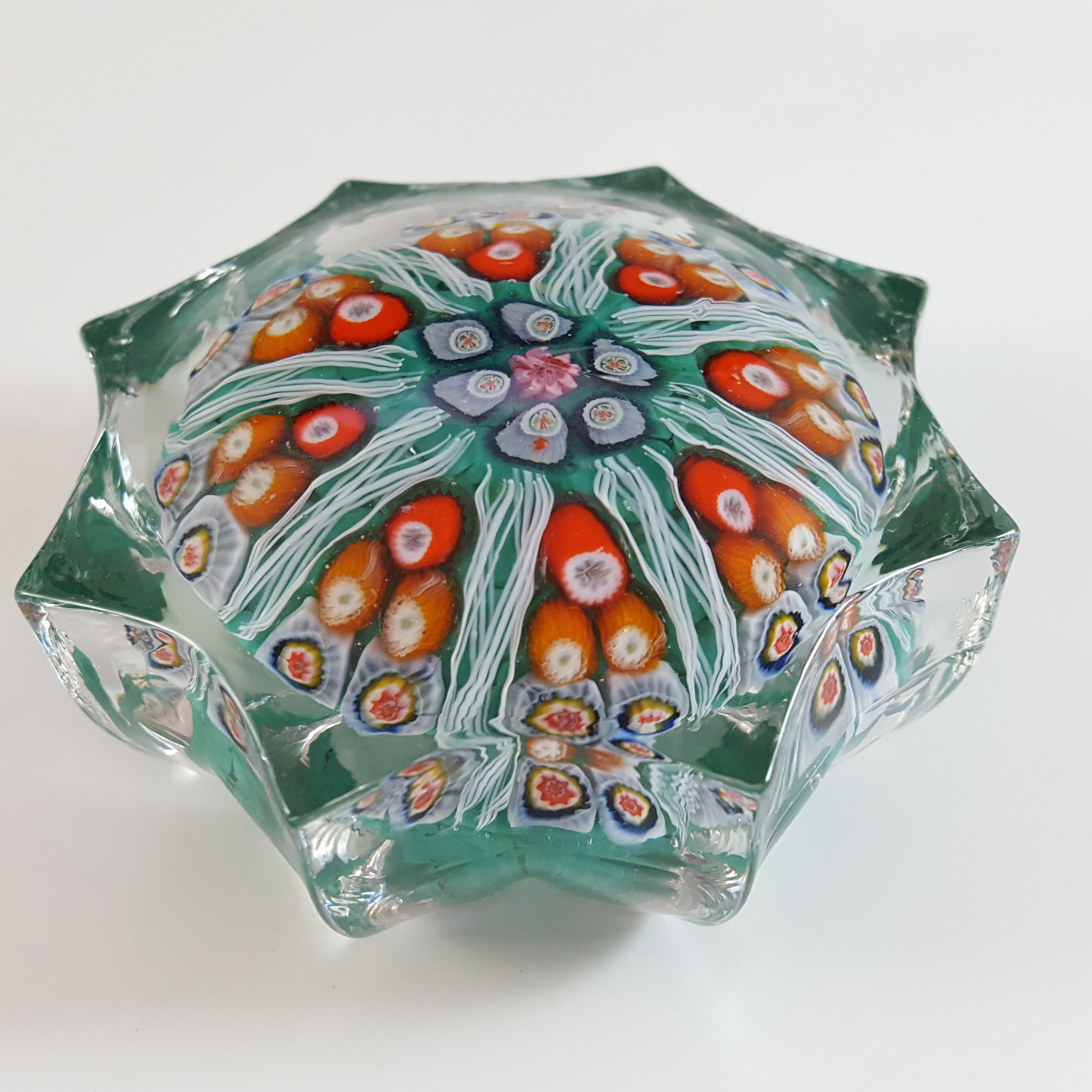 Strathearn Scottish Green Glass Millefiori Canes Paperweight - Click Image to Close