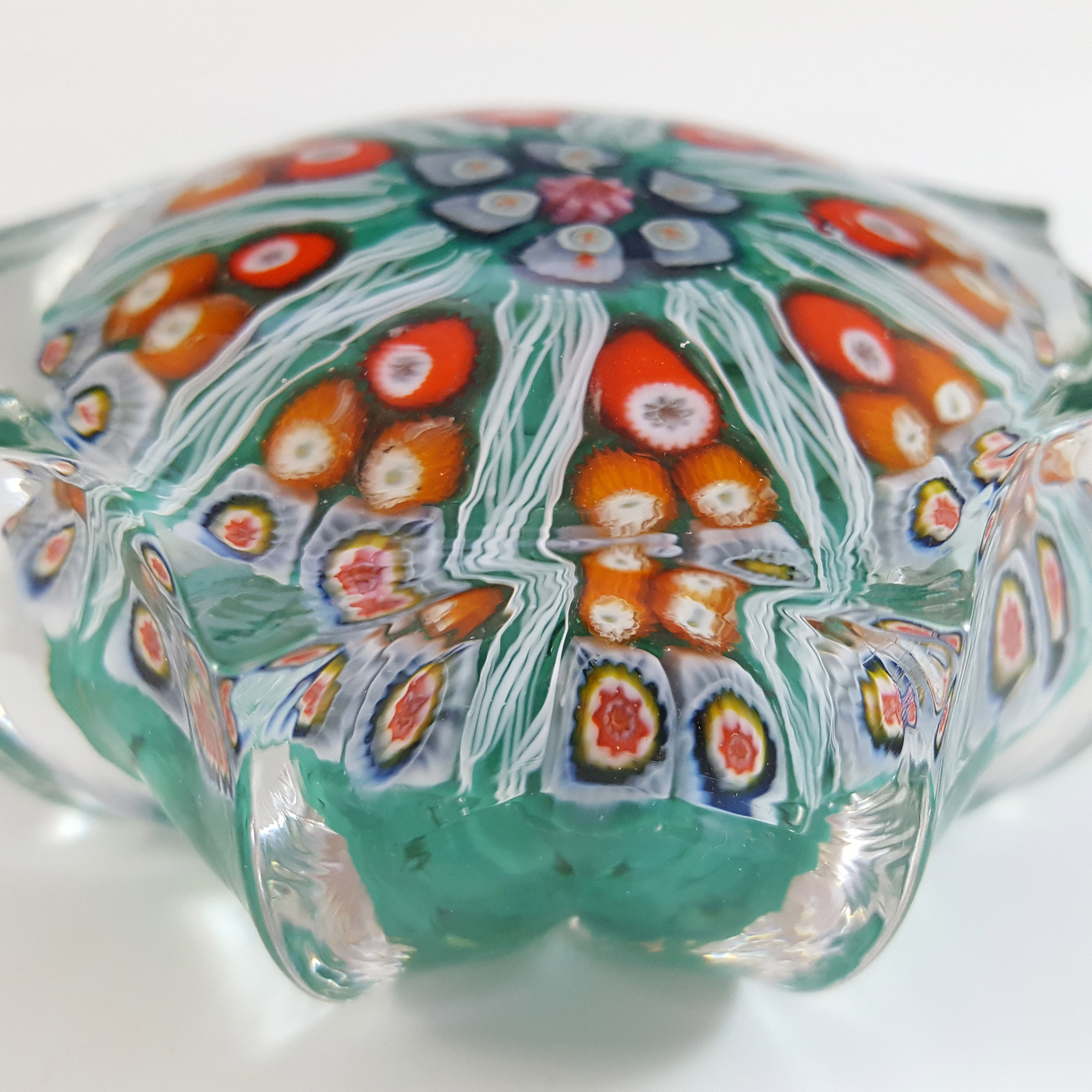 Strathearn Scottish Green Glass Millefiori Canes Paperweight - Click Image to Close