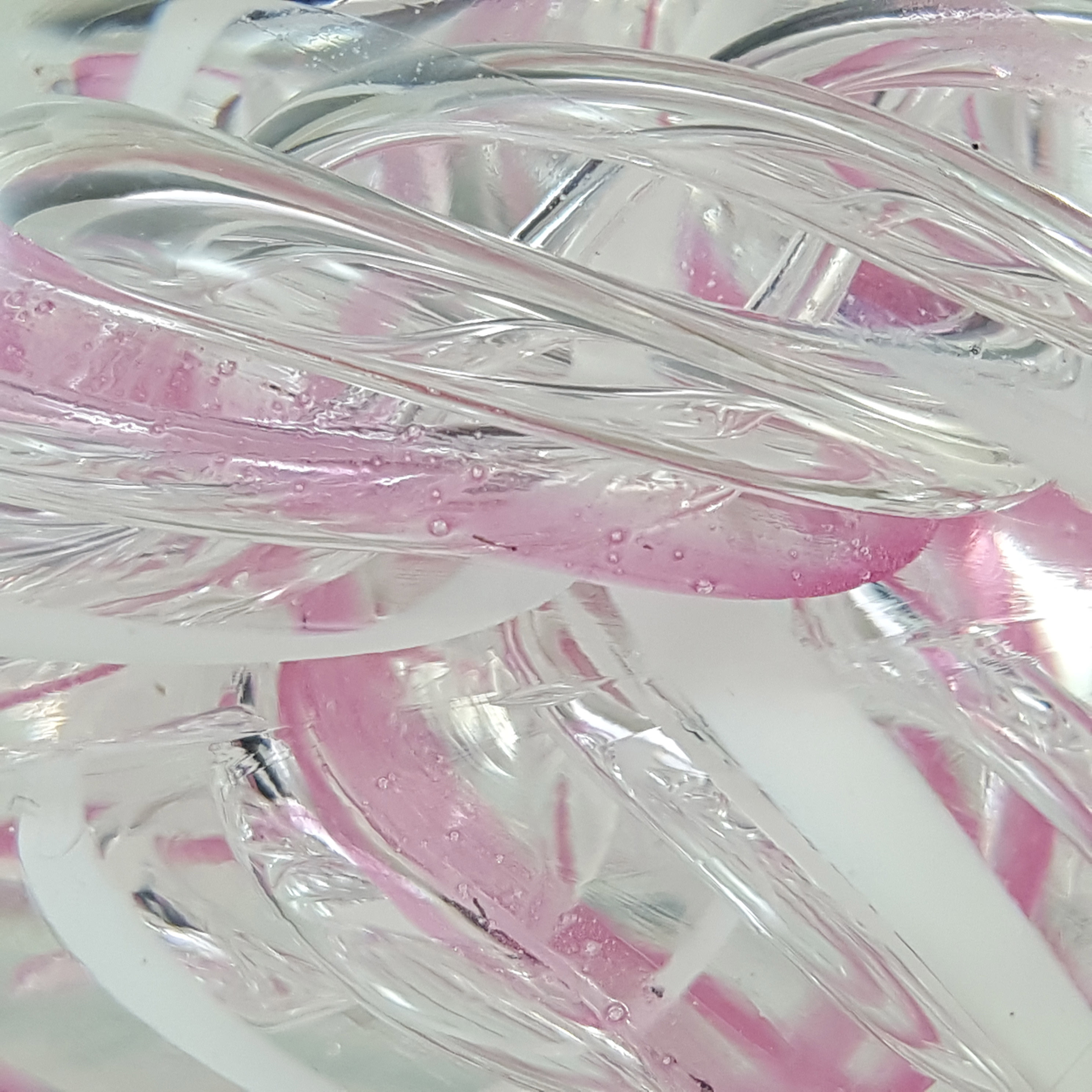 MARKED Langham Pink, White & Clear British Glass Paperweight - Click Image to Close