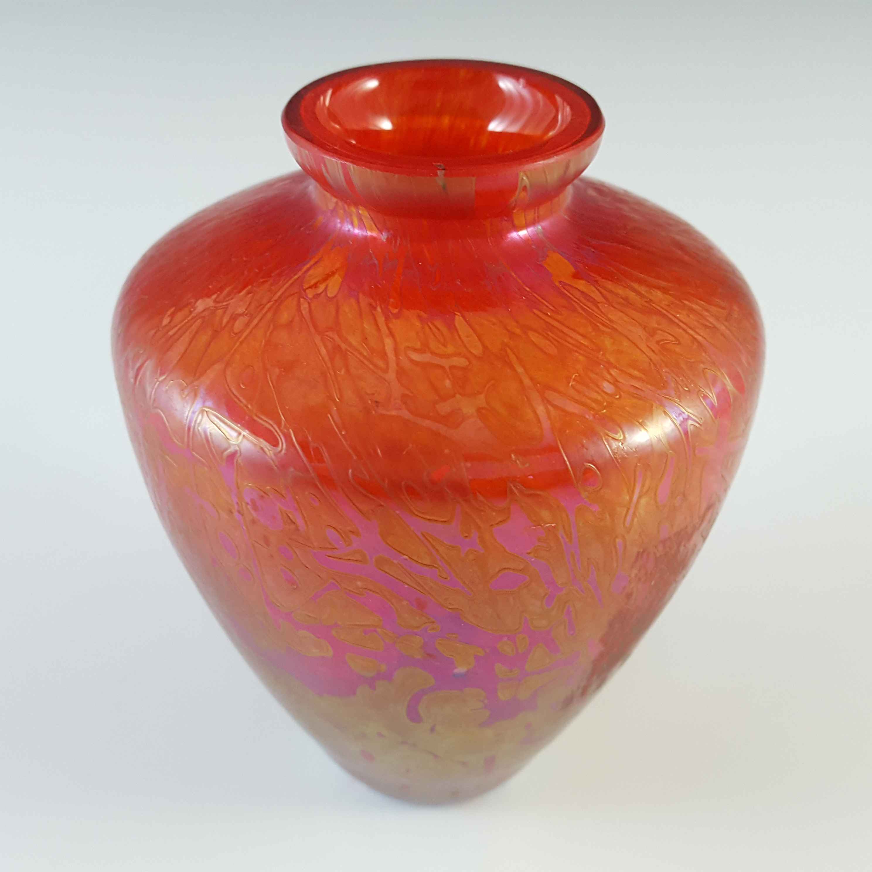 (image for) MARKED Royal Brierley Iridescent Red Glass 'Studio' Vase - Click Image to Close
