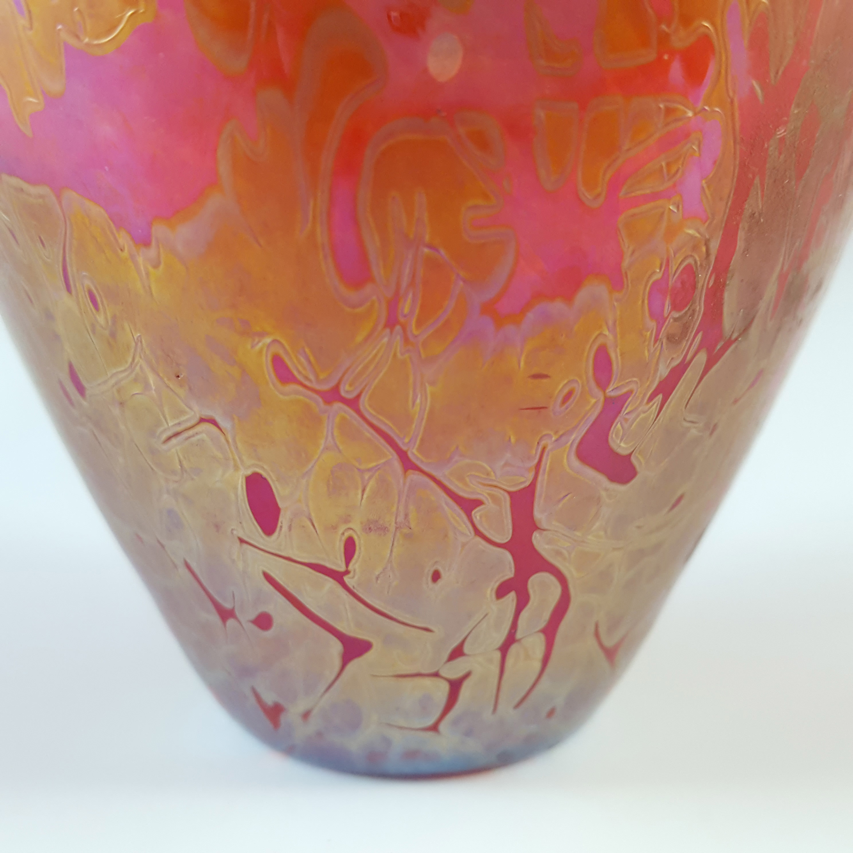 MARKED Royal Brierley Iridescent Red Glass 'Studio' Vase - Click Image to Close