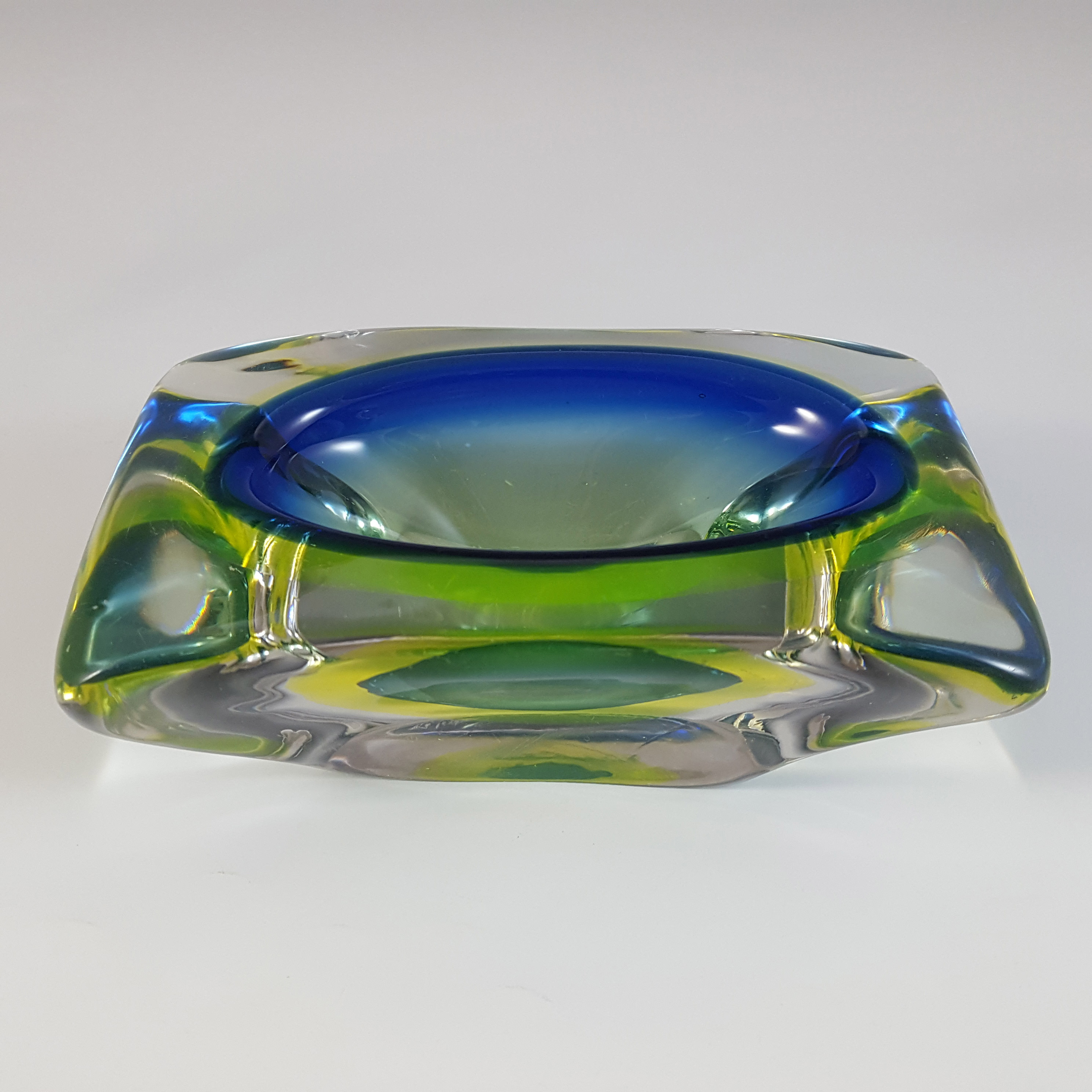 (image for) Arte Nuova Murano Blue & Uranium Yellow Sommerso Glass Bowl - Click Image to Close
