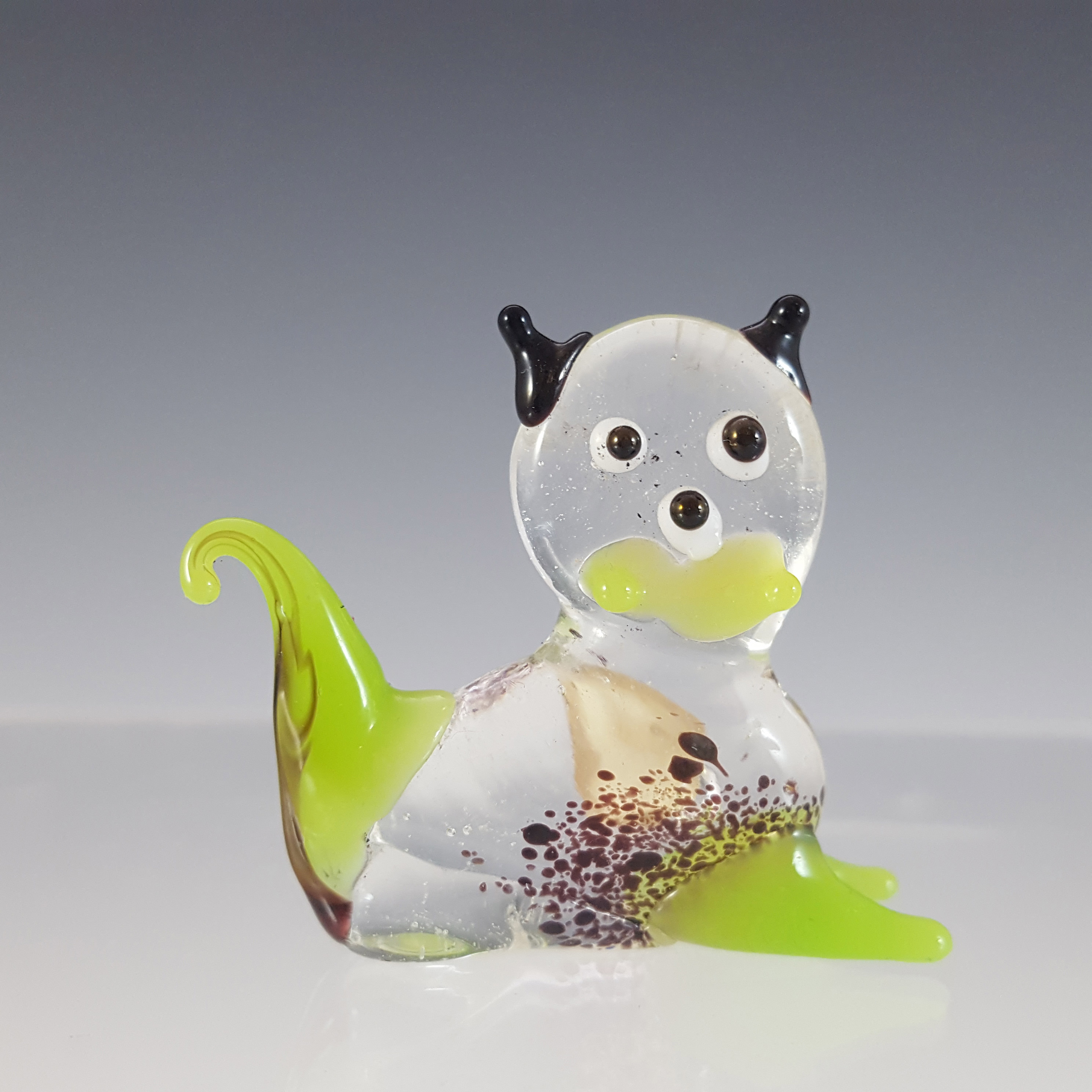 (image for) Japanese Lampworked Glass Penguin, Cat & Fish - Red Ball Label - Click Image to Close