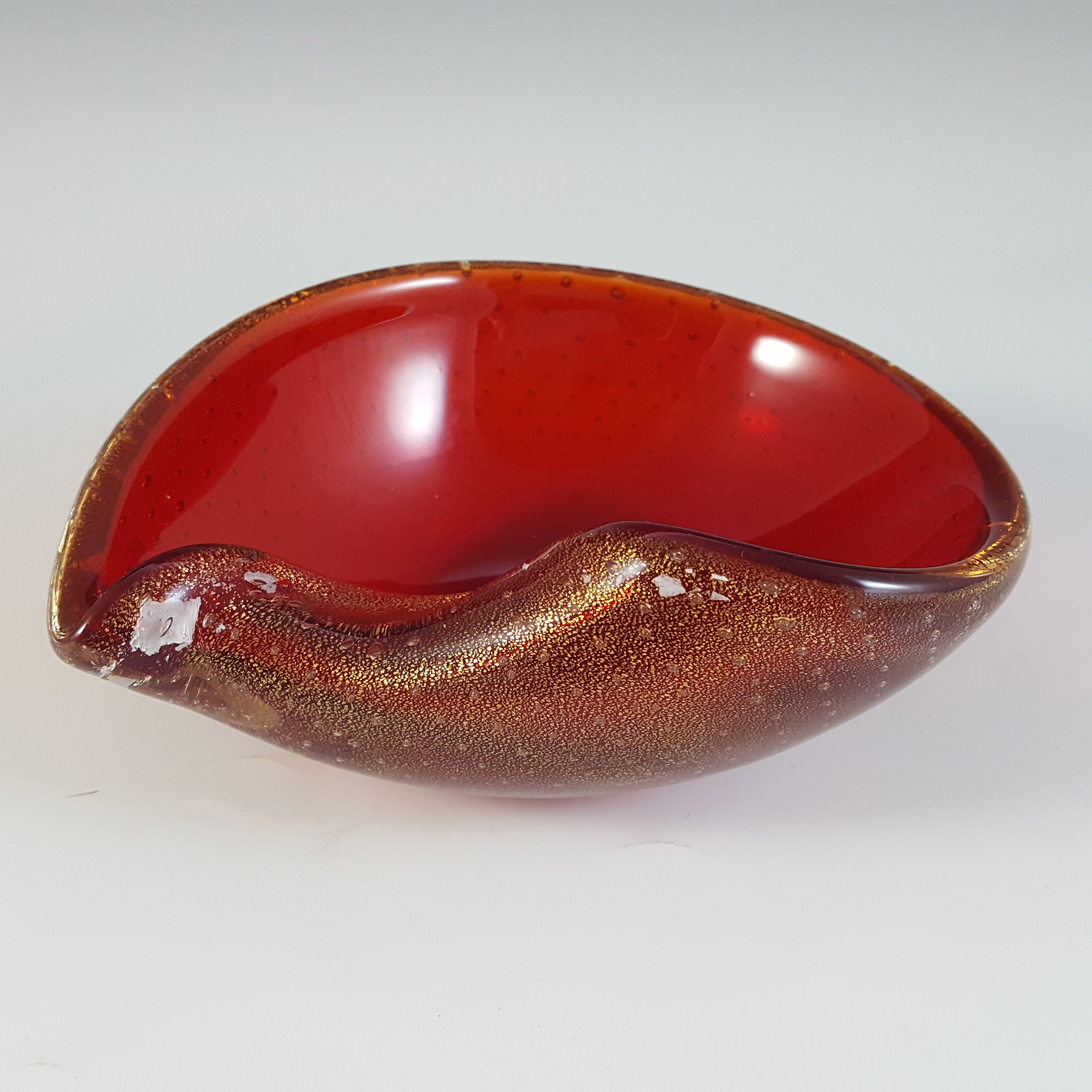 (image for) Murano Venetian Red Glass & Gold Leaf Vintage Bowl / Ashtray - Click Image to Close