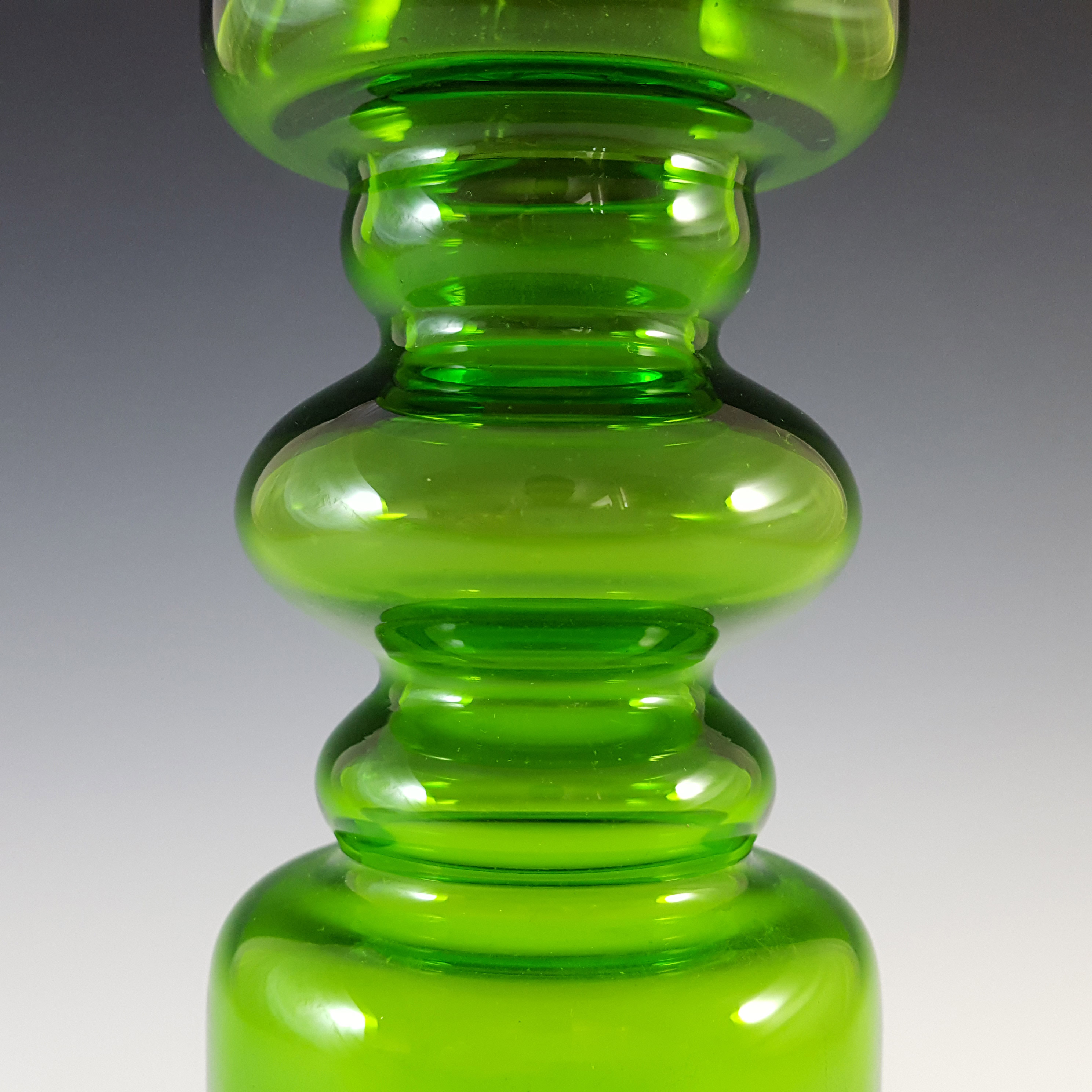 (image for) Scandinavian Style Retro Green Hooped Glass Romanian Vase - Click Image to Close