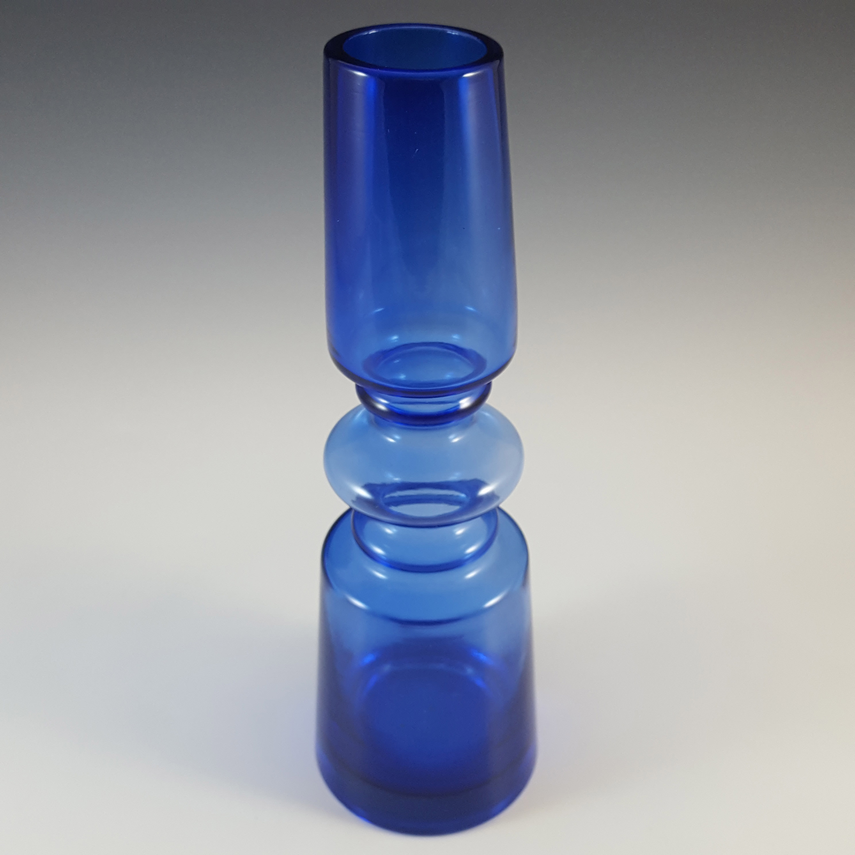Scandinavian Style Blue Cased Hooped Glass Romanian or Japanese Vase - Click Image to Close
