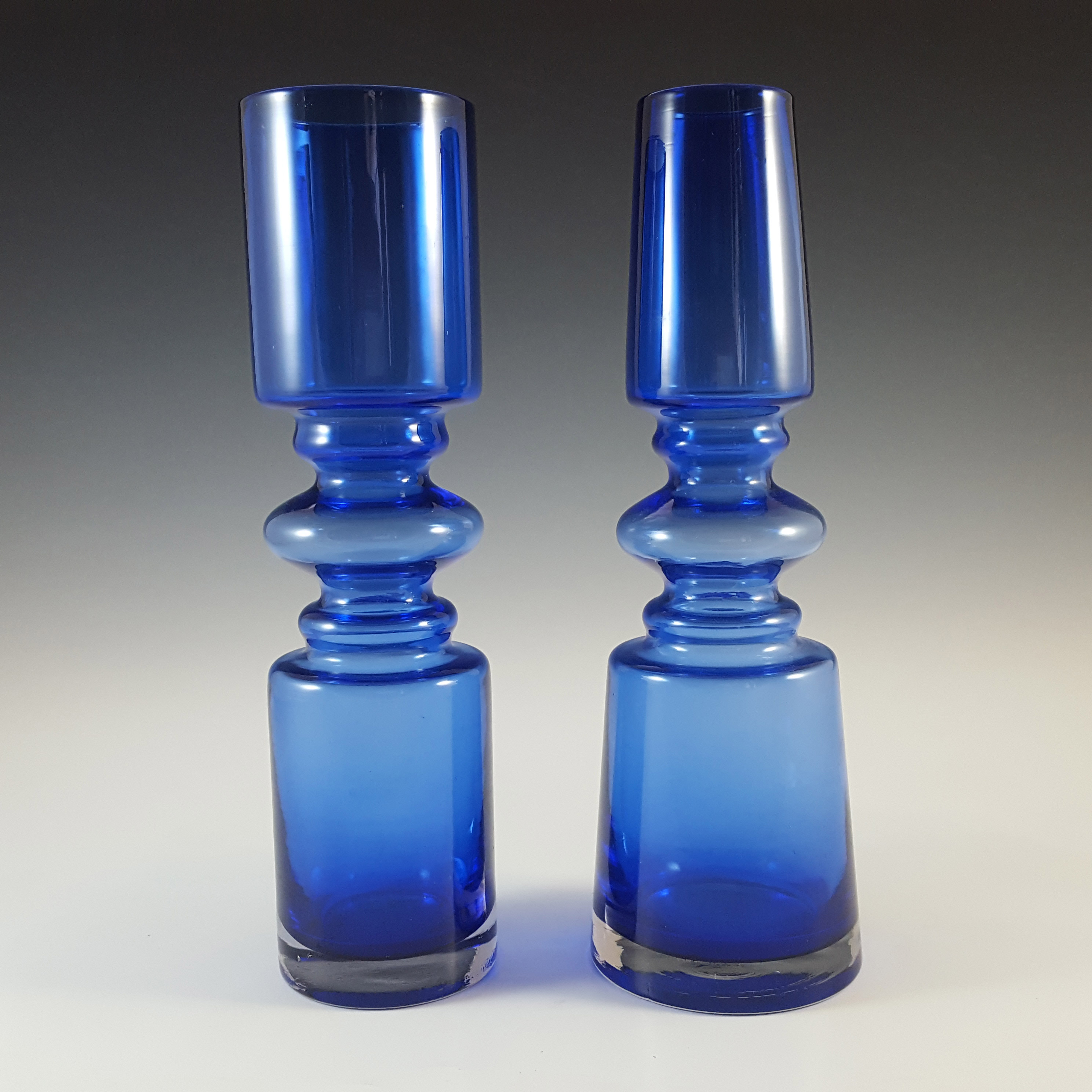 Scandinavian Style Blue Cased Hooped Glass Romanian or Japanese Vase - Click Image to Close