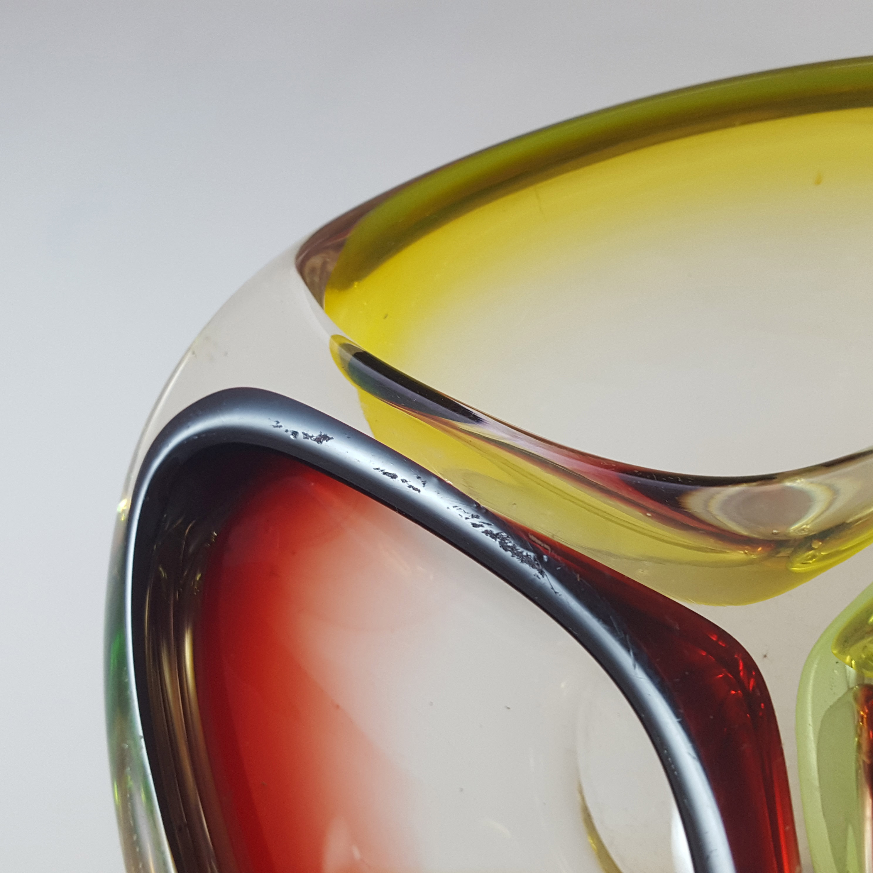 (image for) Romanian Vintage Retro Green, Red & Yellow Glass Ashtray Bowl - Click Image to Close