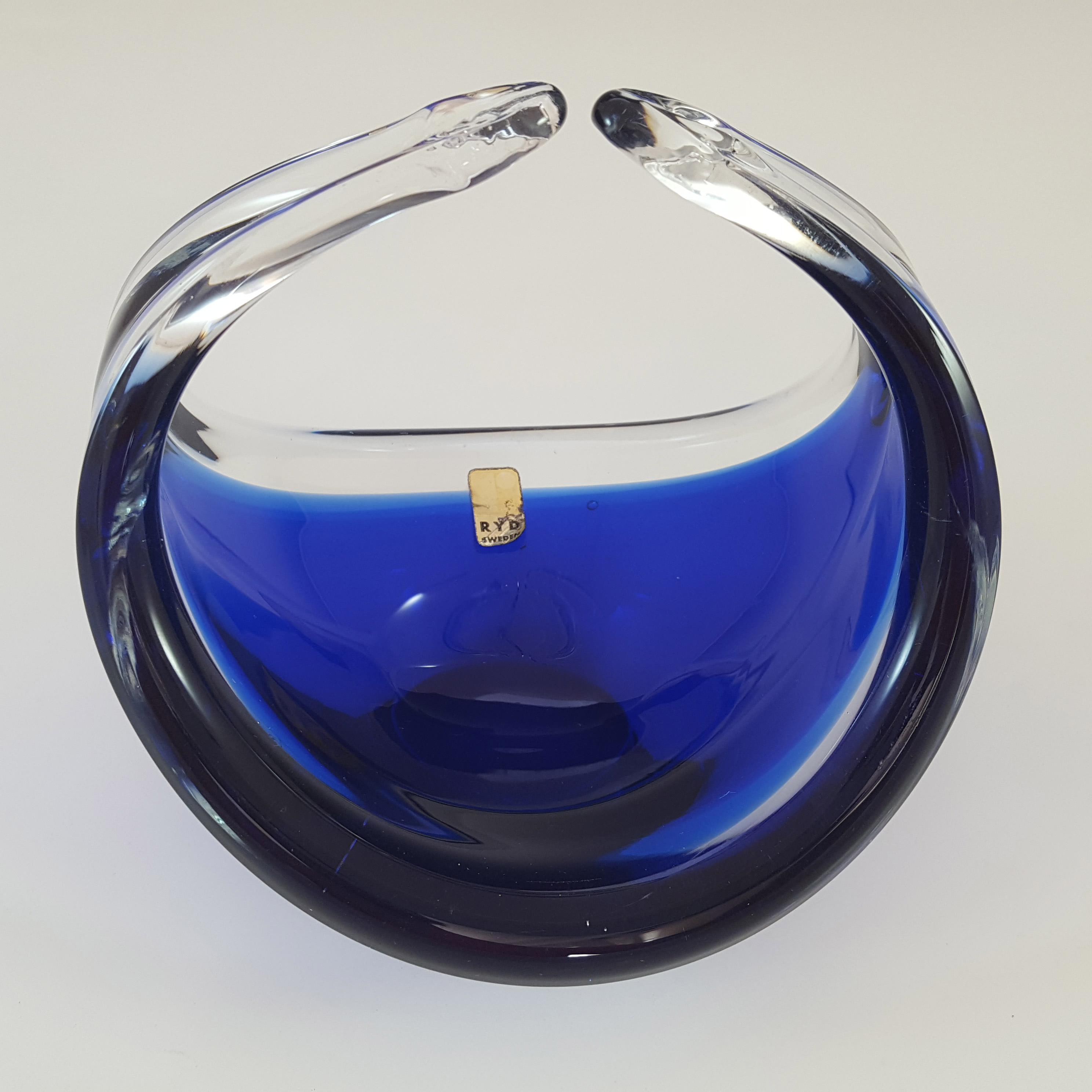 (image for) LABELLED Ryd Glasbruk Swedish / Scandinavian Blue Glass Bowl - Click Image to Close