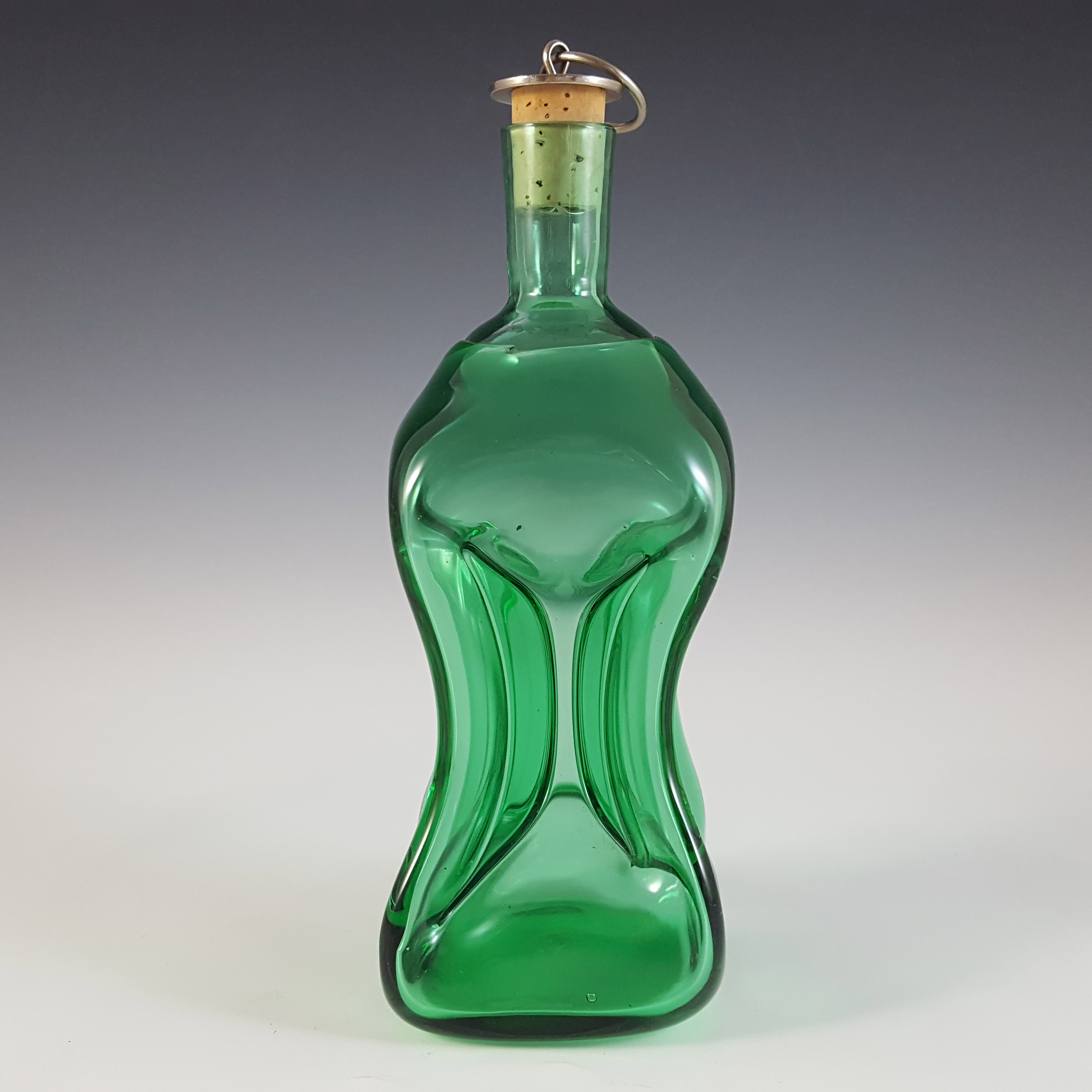 (image for) Mantorp Glasbruk Swedish Green Glass 'Cluck Cluck' Decanter / Bottle - Click Image to Close