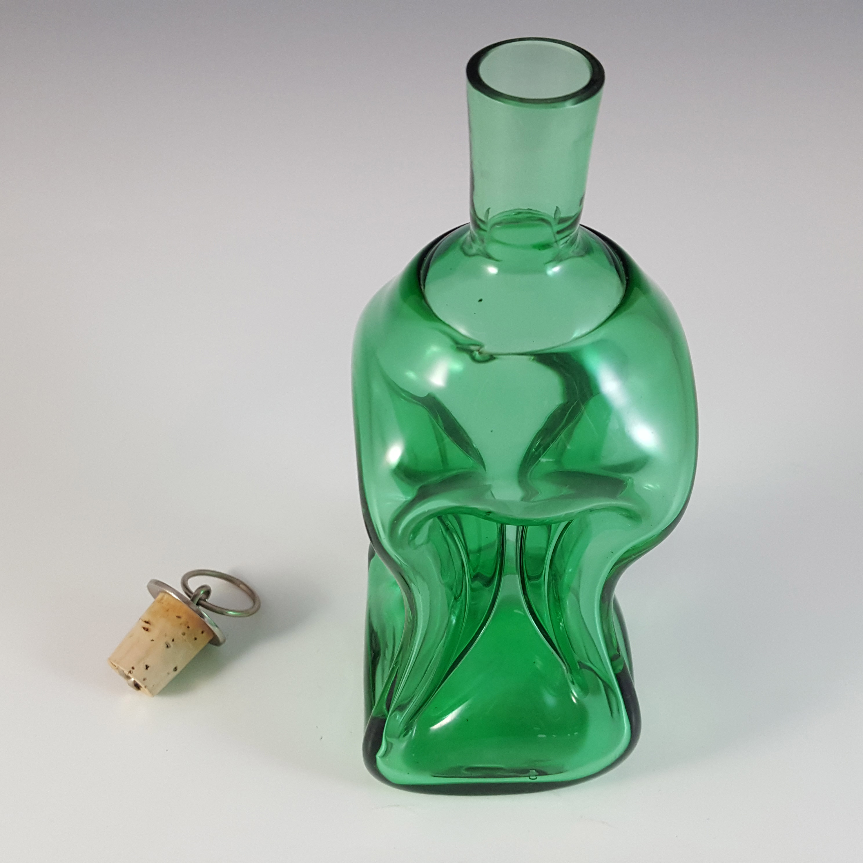 Mantorp Glasbruk Swedish Green Glass 'Cluck Cluck' Decanter / Bottle - Click Image to Close