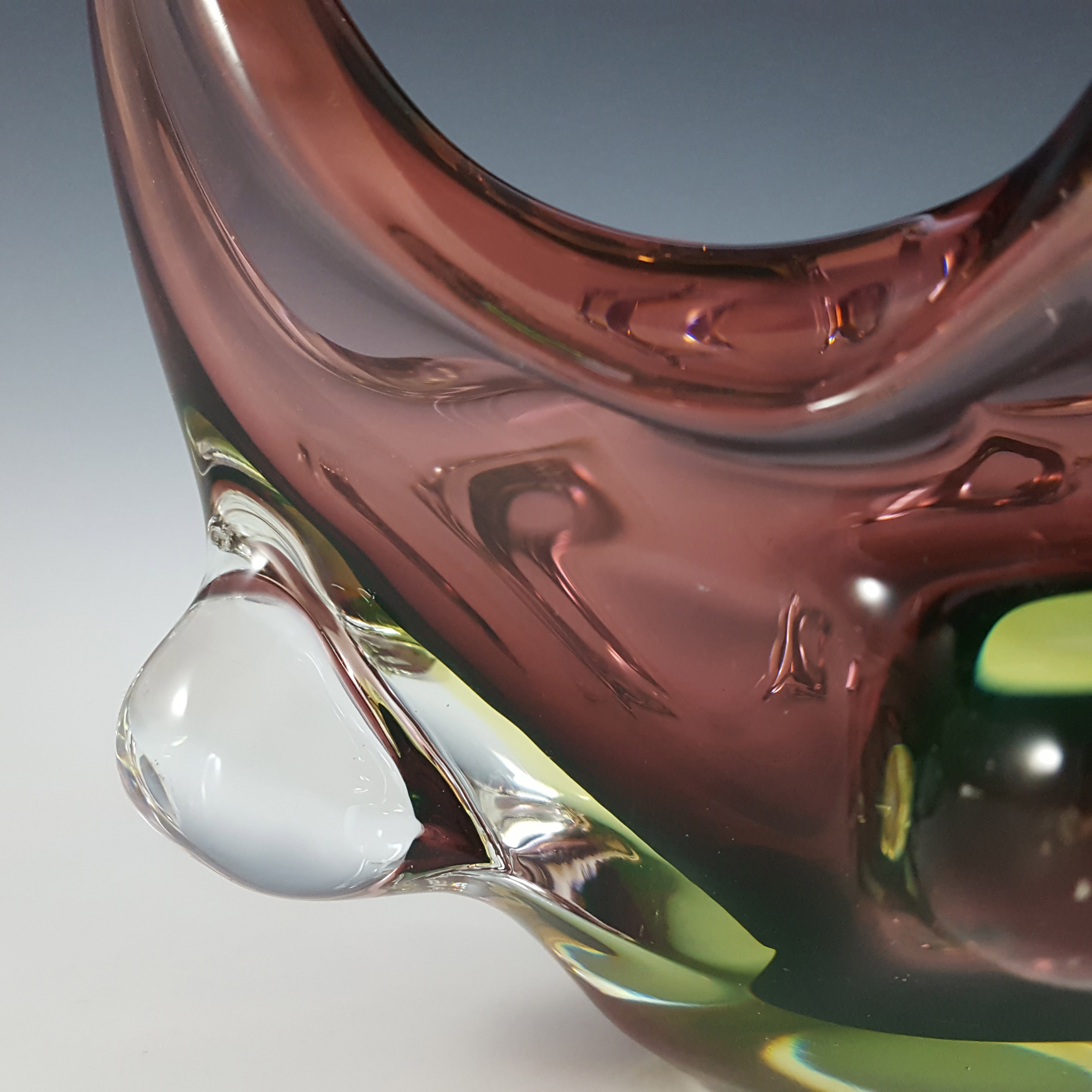 Murano Purple & Uranium Green Sommerso Glass Sculpture Bowl - Click Image to Close