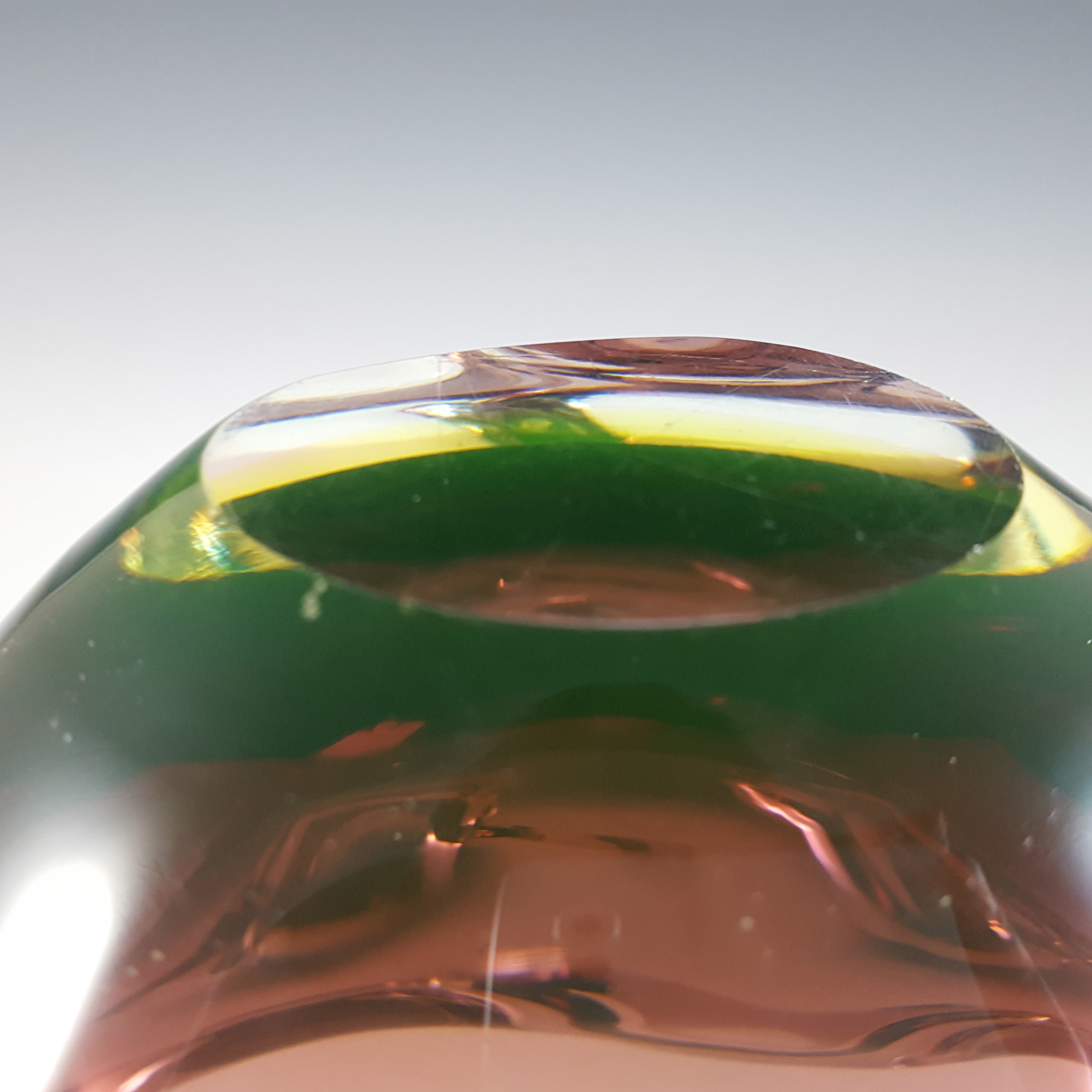 Murano Purple & Uranium Green Sommerso Glass Sculpture Bowl - Click Image to Close