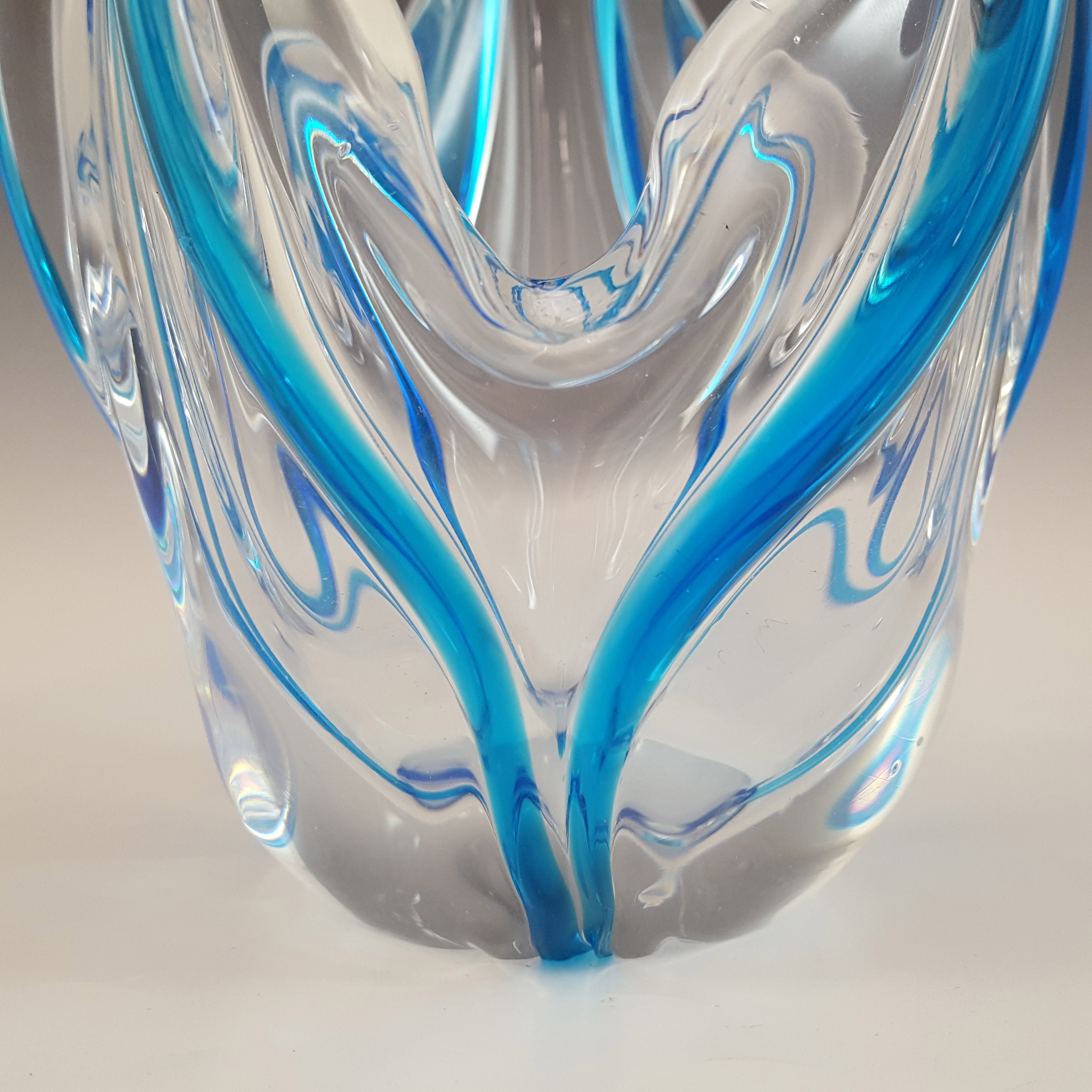 (image for) LABELLED Chinese Blue & Clear Glass Basket by Crystal Brand - Click Image to Close